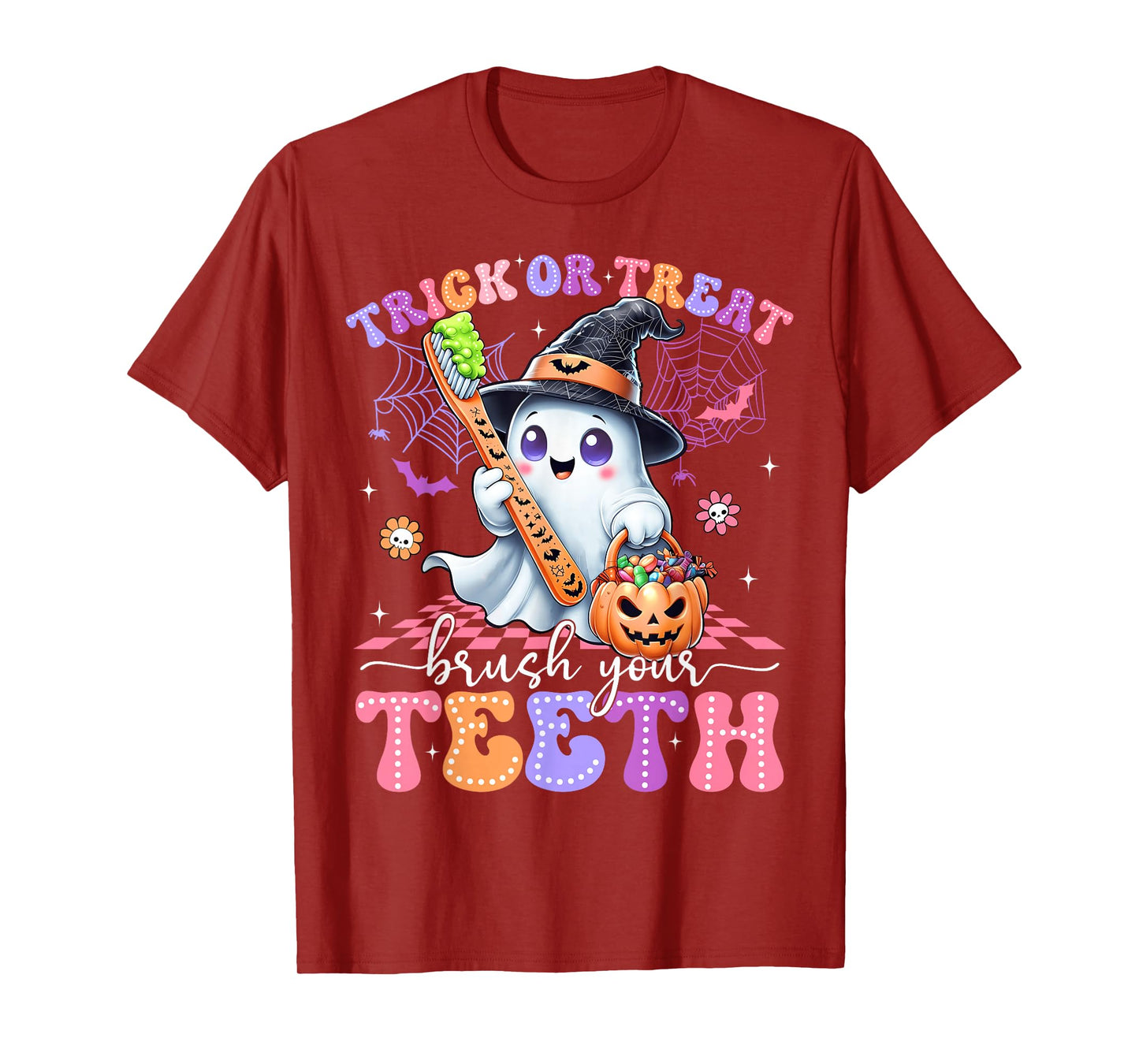 Retro Halloween Trick Or Treat Brush Your Teeth Cute Dentist T-Shirt