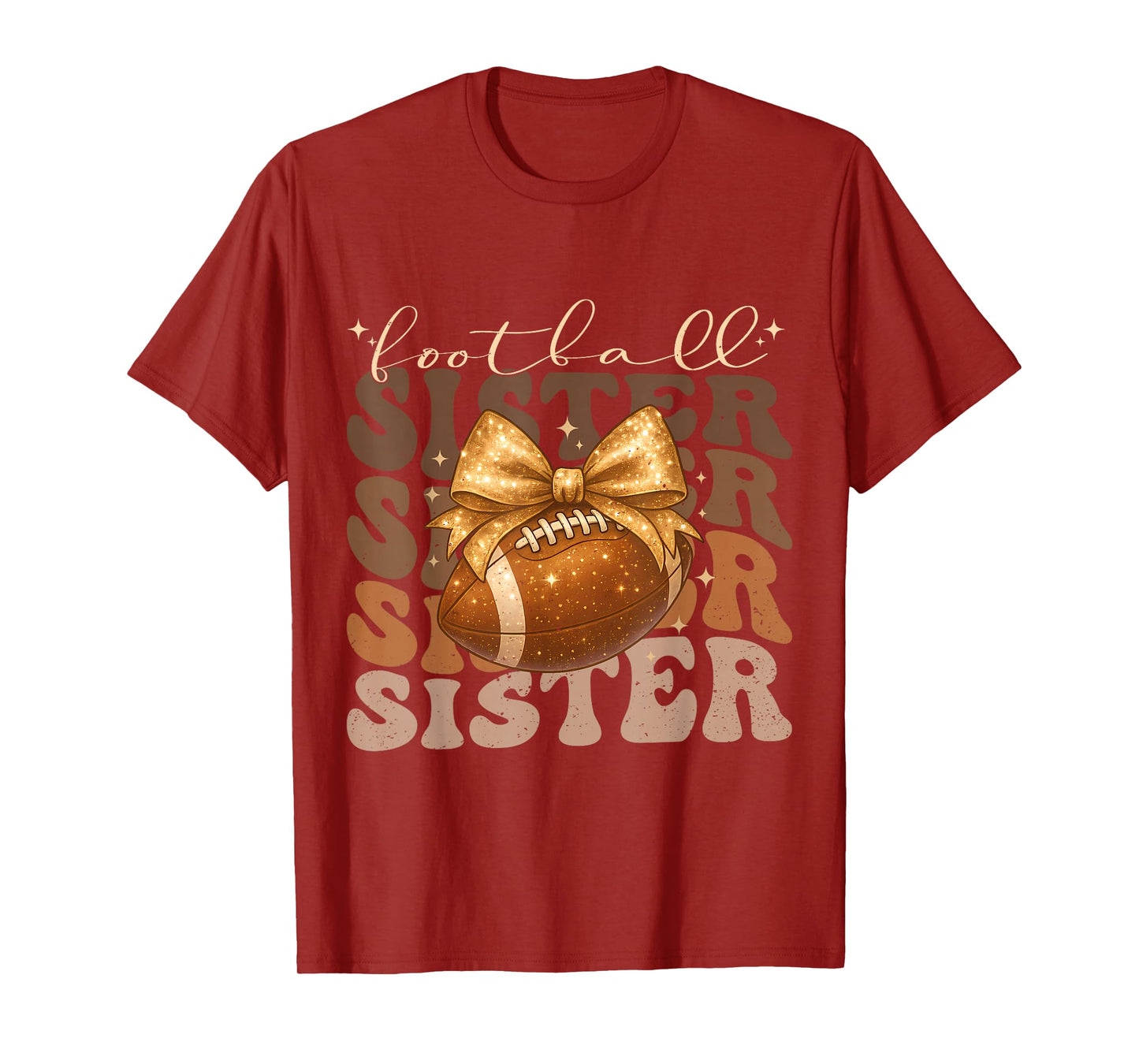 Retro Cute Groovy Coquette Bow for Birthday Football Sister T-Shirt