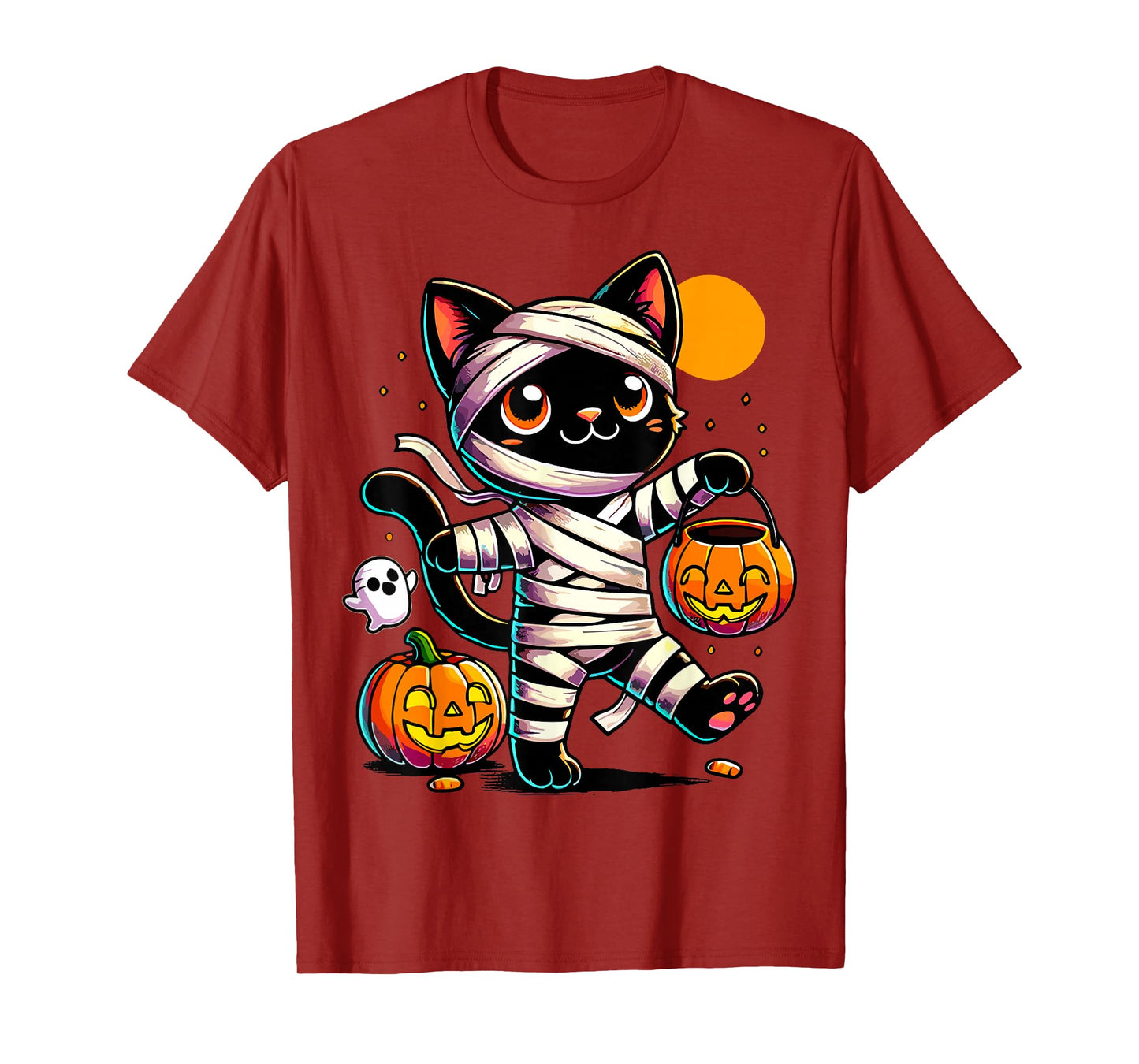 Black Cat Mummy Halloween Pumpkin T-Shirt