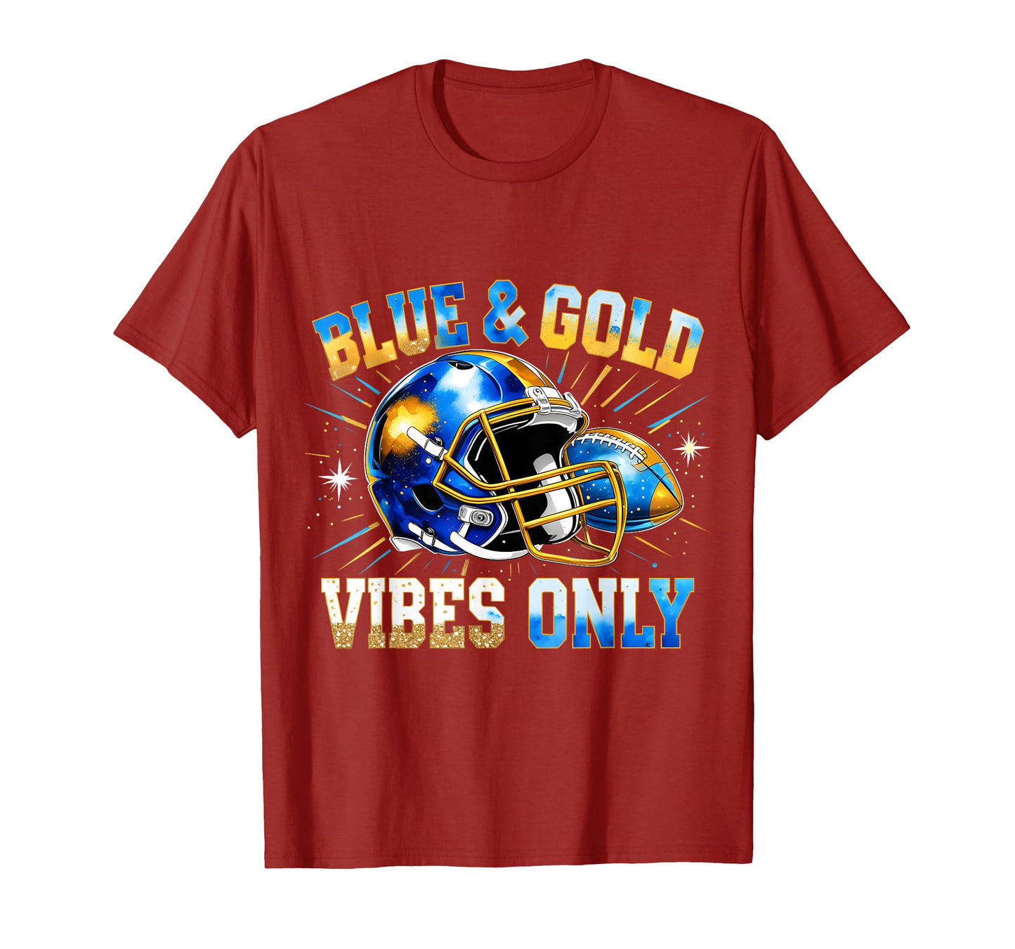 Blue and Gold Vibes Only Football Fan Gift T-Shirt