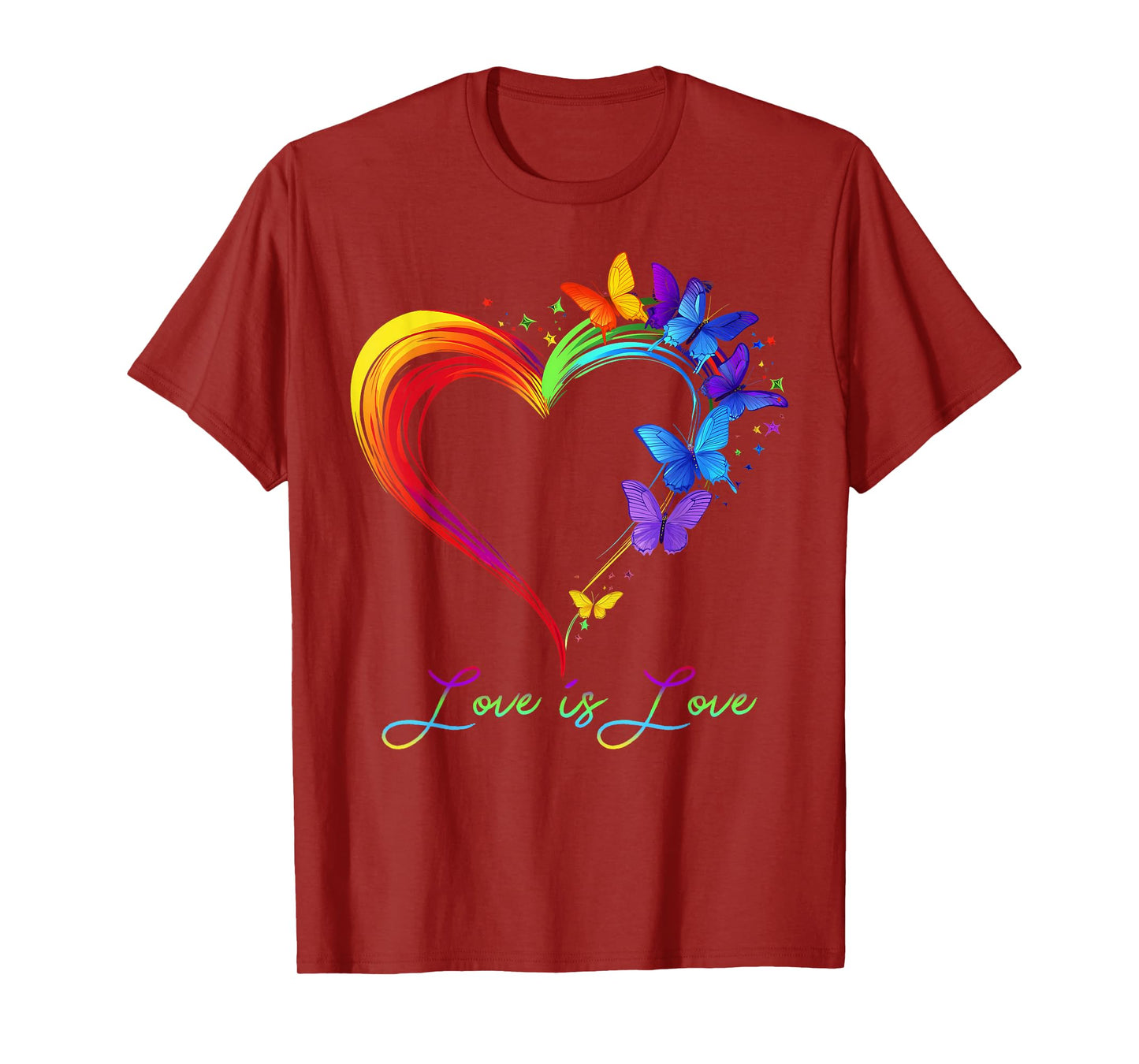 Rainbow Love Is Love LGBT Gay Lesbian Pride Butterfly Heart T-Shirt