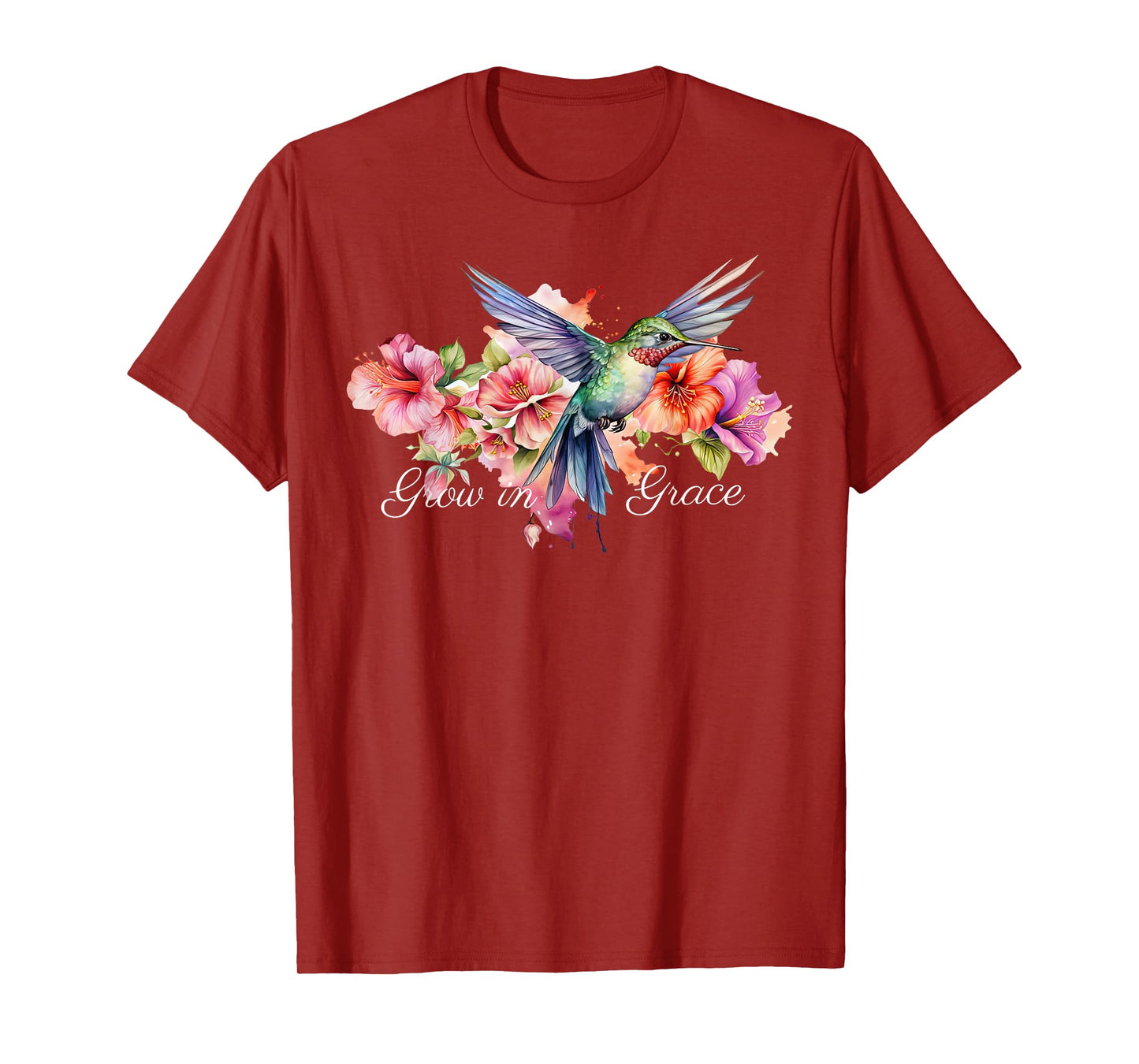 Grow In Grace Flower Hummingbird Christian Bible Verse T-Shirt