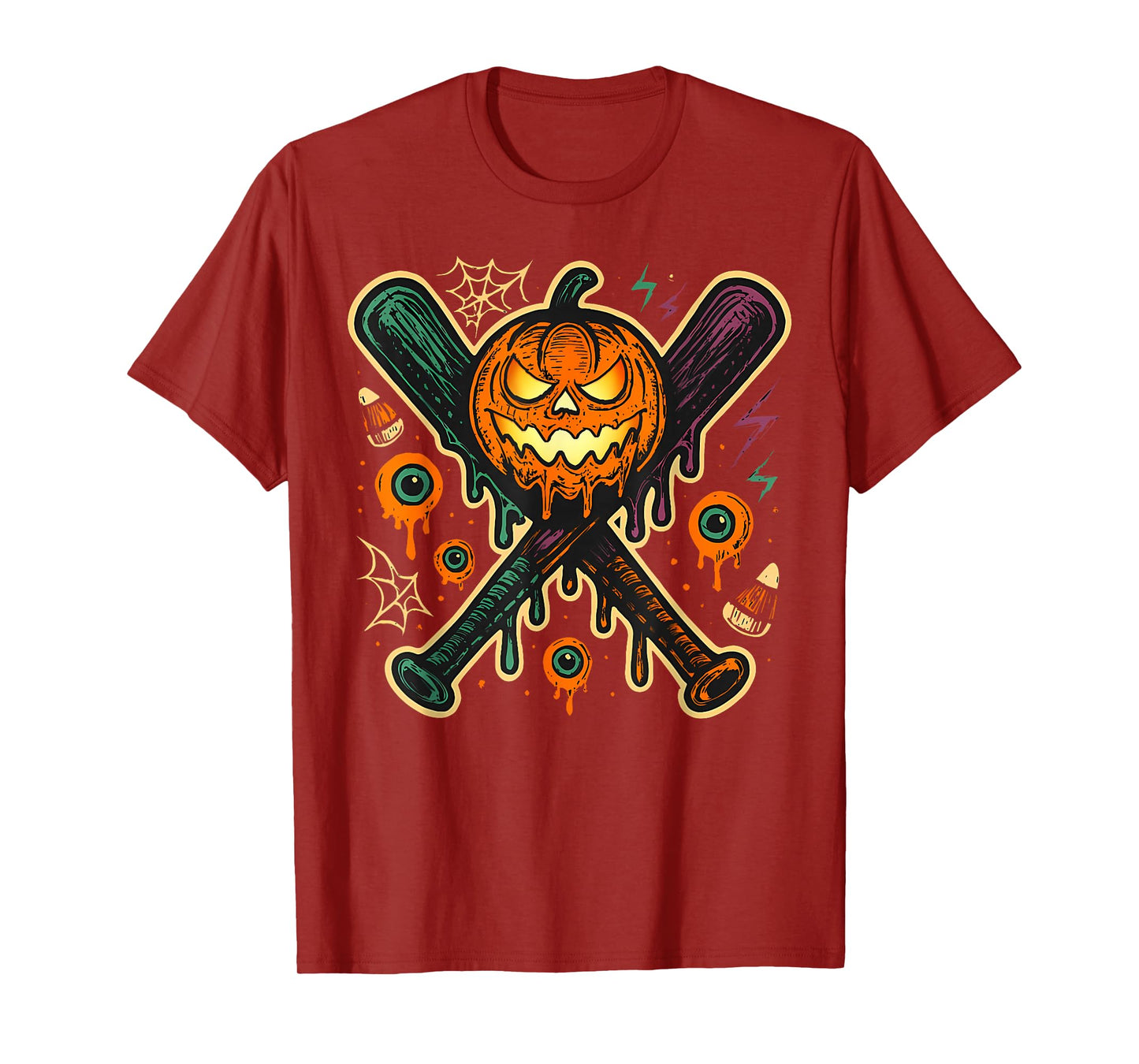 Pumpkin Halloween Baseball Ice Cream Drip Spooky Boys Youth T-Shirt