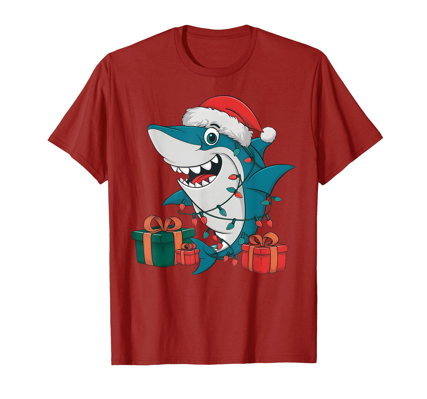 Xmas Lighting Santa Hat Shark Christmas T-Shirt