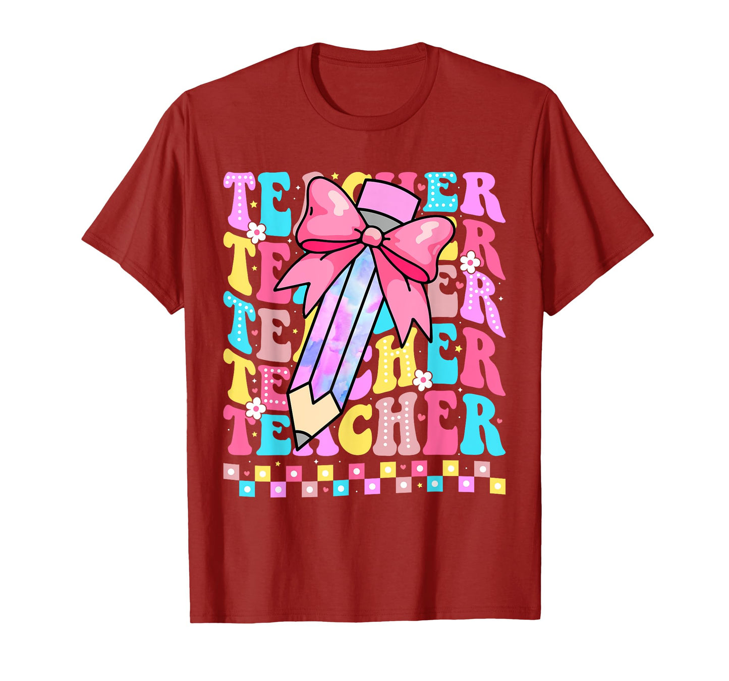 Groovy Teacher Cute Coquette Bow Flower Retro Back to School T-Shirt