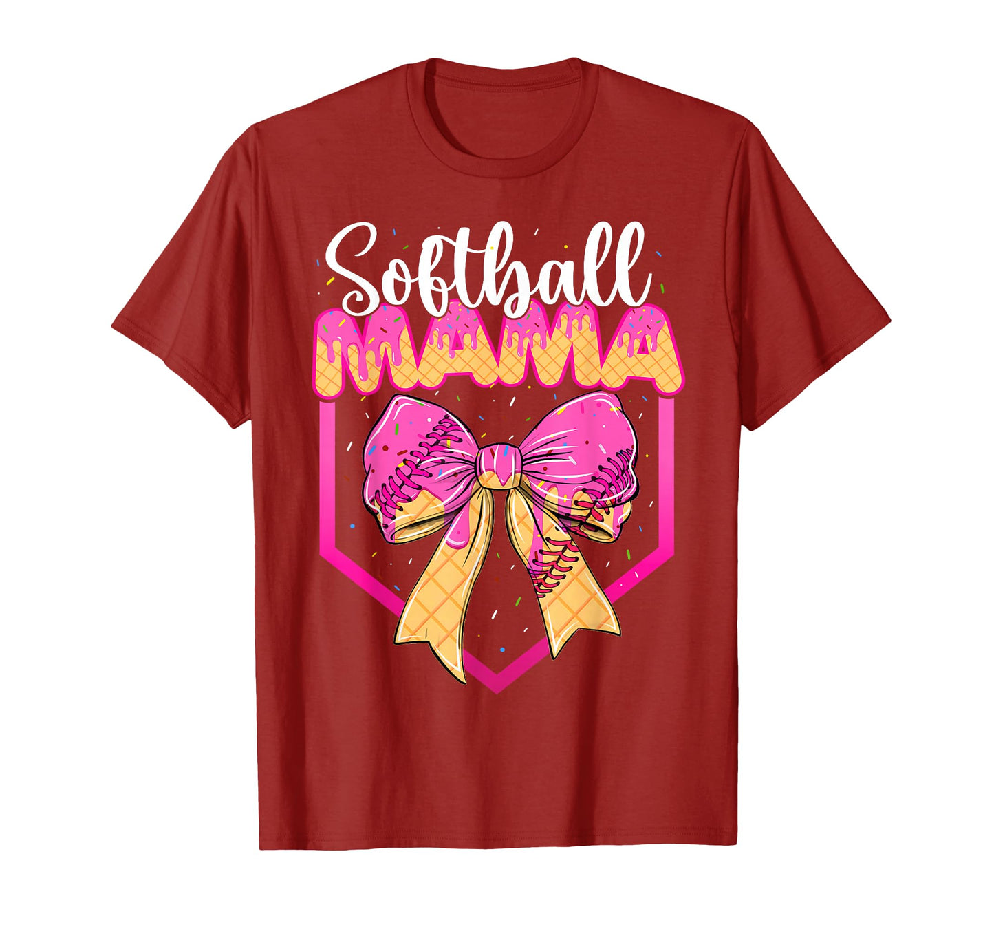 Softball Mom Drip Ice Cream Drip Sprinkle Mama Bow T-Shirt