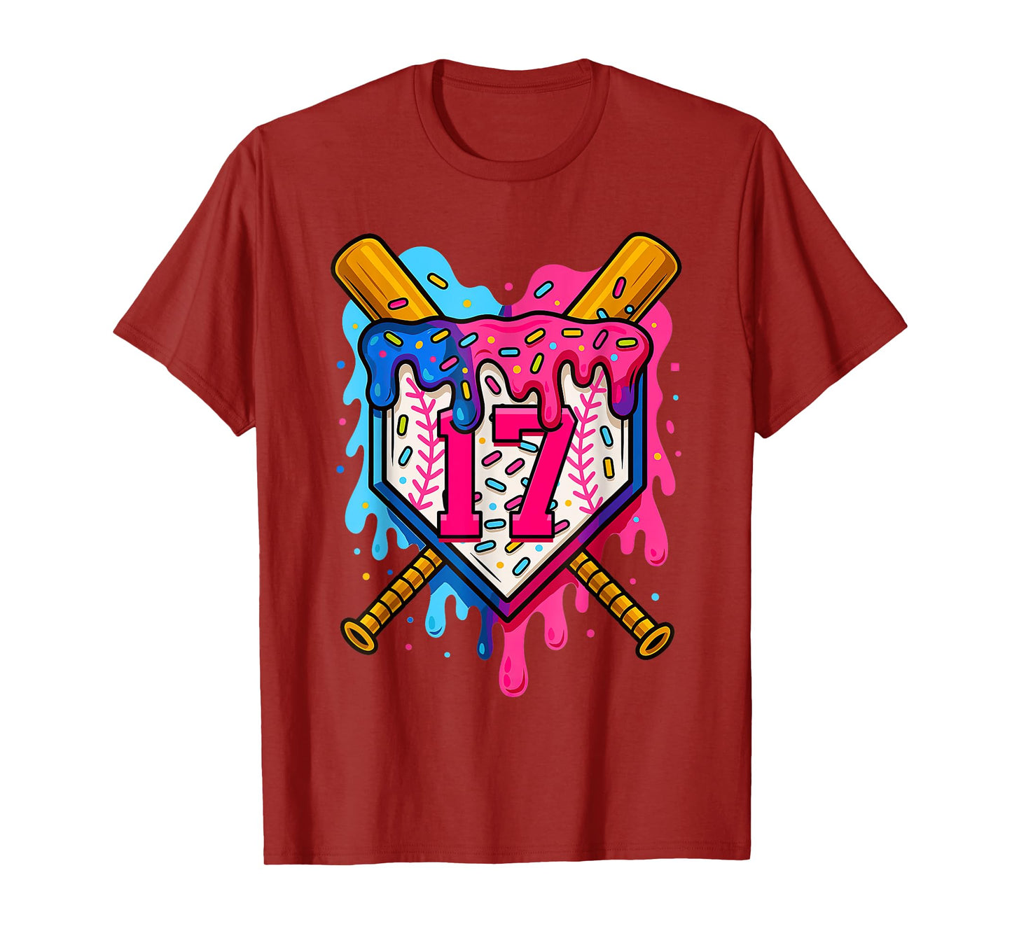 17th Baseball Birthday Ice Cream Drip Boys Girls 17 Years T-Shirt