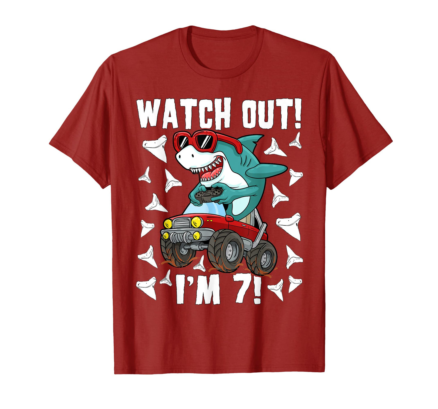 7 Years Old 7th Birthday Shark Boy Girl Monster Truck Gamer T-Shirt