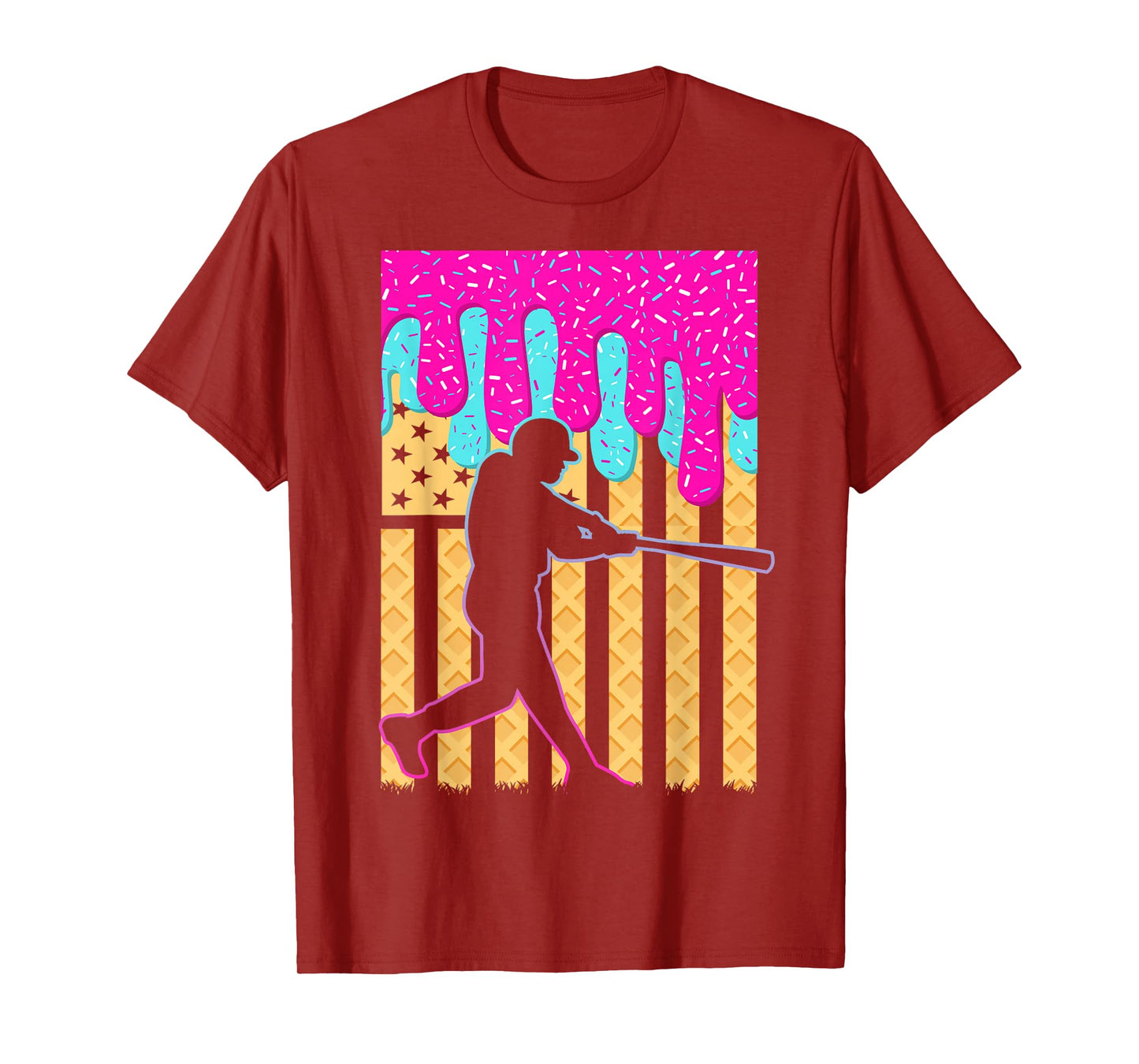 Baseball Drip Bat Boys Ice Cream American Flag 4th Of July T-Shirt