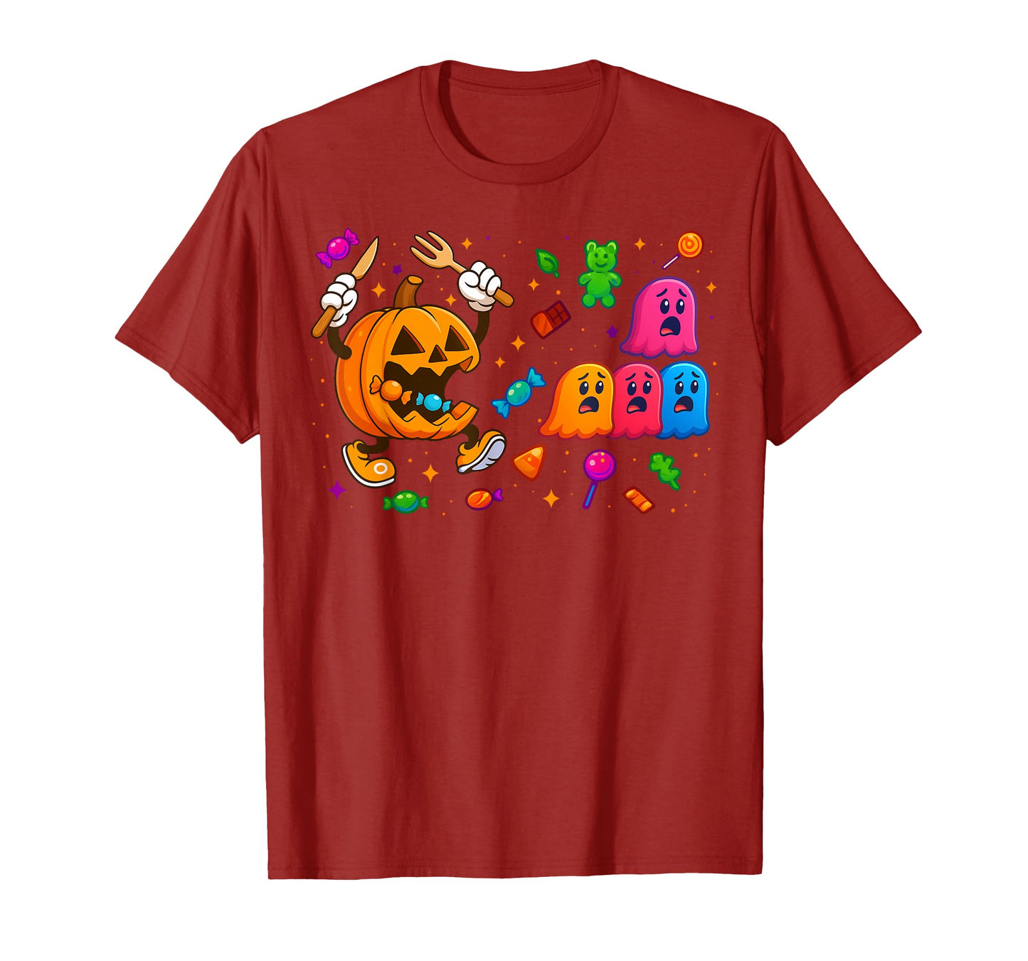 Gamer Pumpkin Eating Ghost Halloween Costume Men Boys Kids T-Shirt