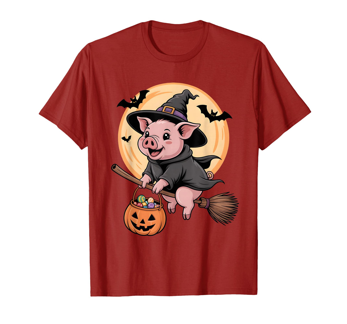 Pig Witch Hat Pumpkin Halloween Costume Men Women Kids T-Shirt