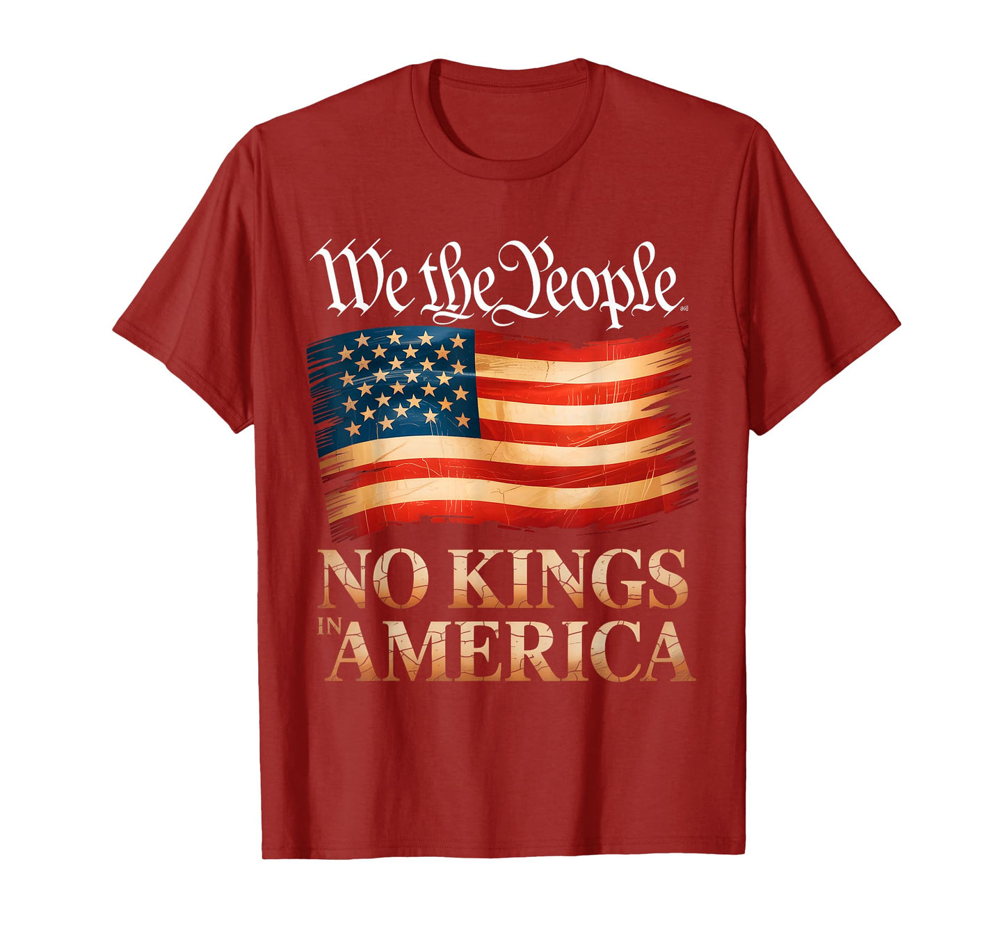 No Kings in America US Flag Vintage Men Women (On Back) T-Shirt
