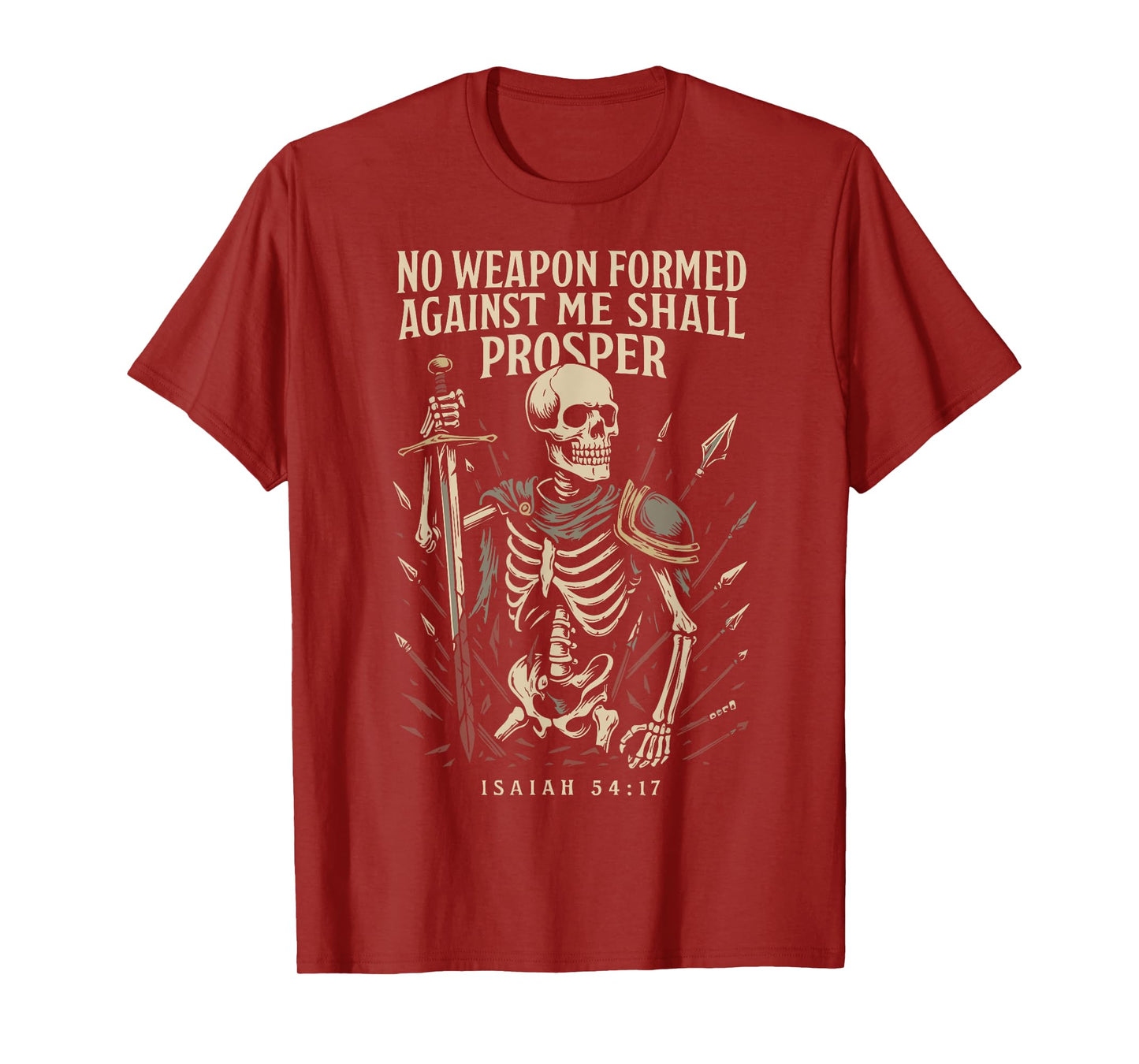 Christian Vintage Gothic Skeleton Bible Verse Isaiah 54:17 T-Shirt