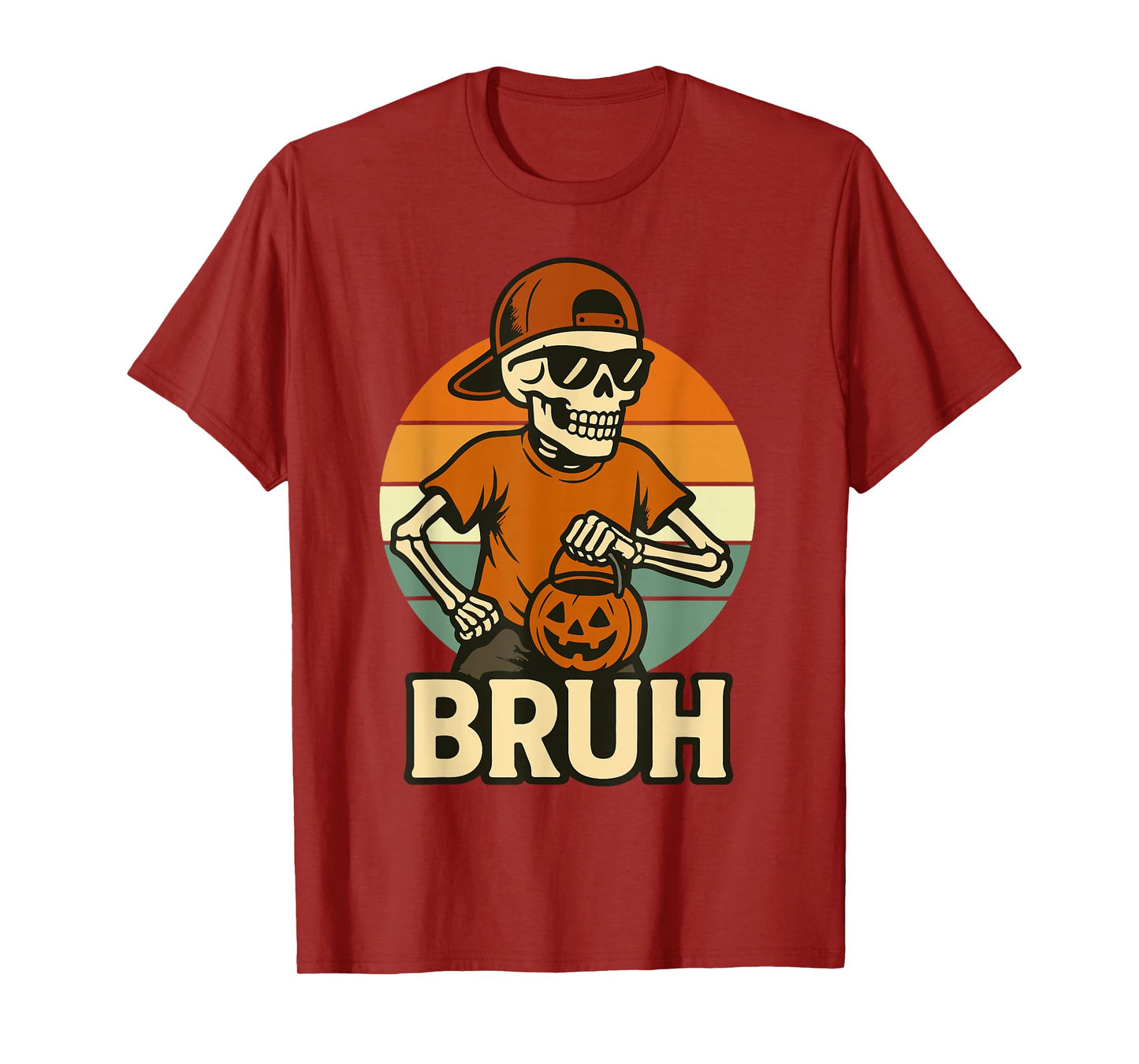 Cool Skeleton Bruh Halloween Shirt Kids Teen Boys Men Funny T-Shirt