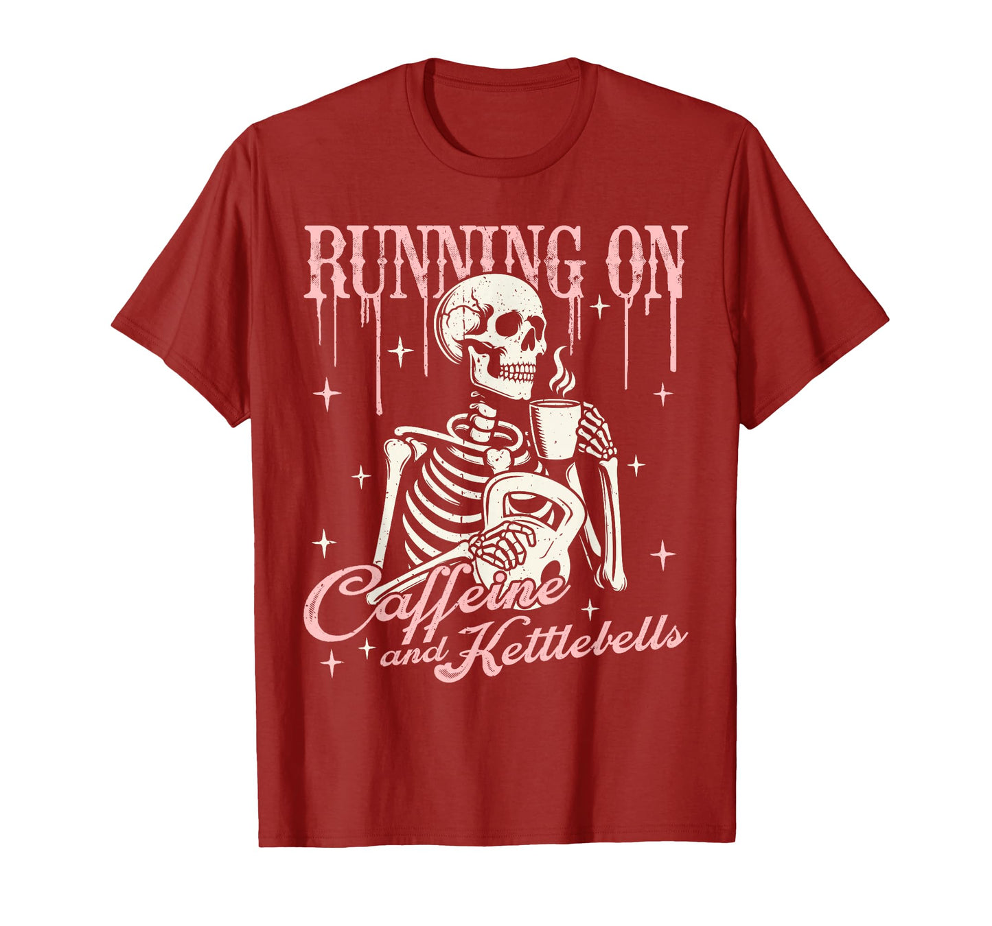 Caffeine and Kettlebells Skeleton Coffee Funny Gym T-Shirt
