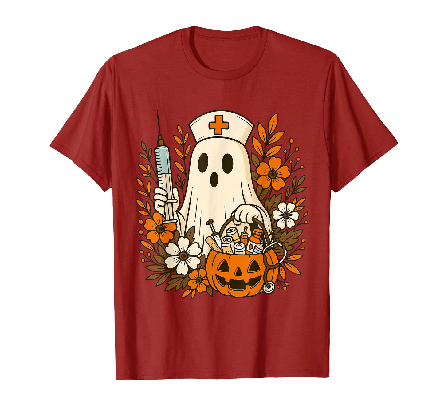 Nurse Ghost Pumpkin Halloween Autumn Nurse Halloween T-Shirt