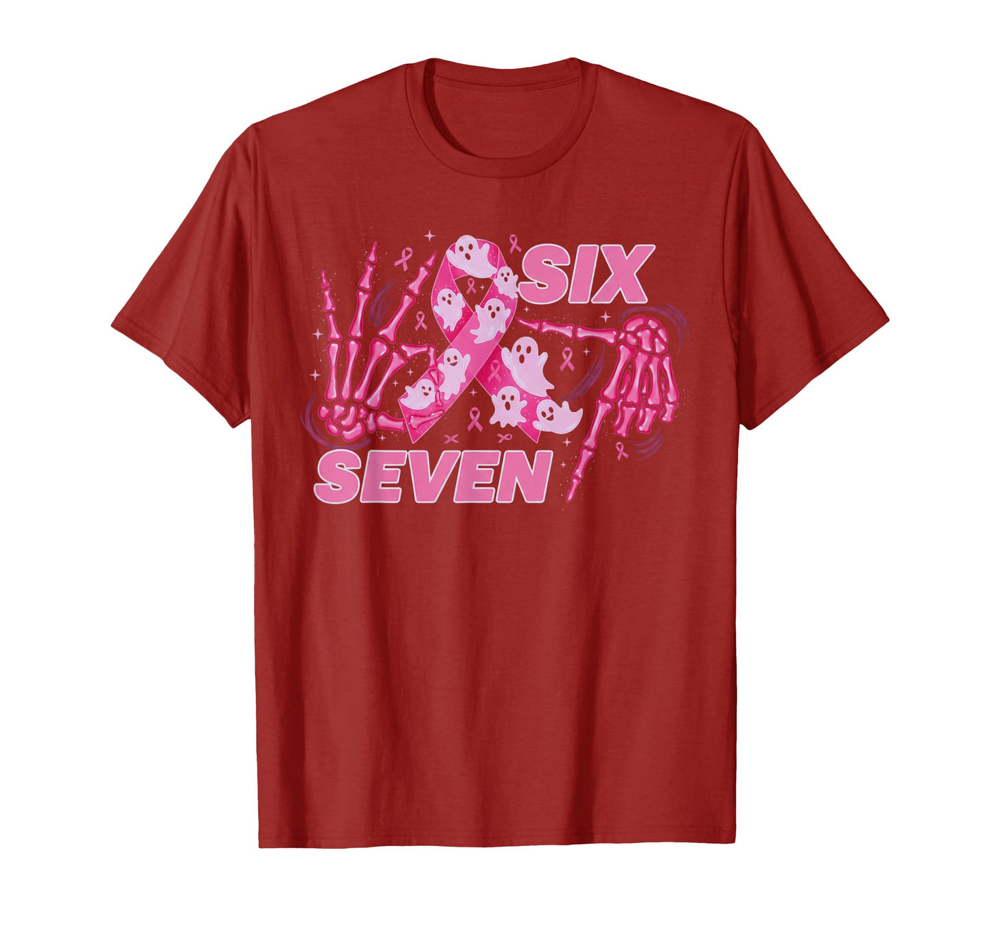 Six Seven 67 Meme Funny Skeleton Breast Cancer Awareness T-Shirt