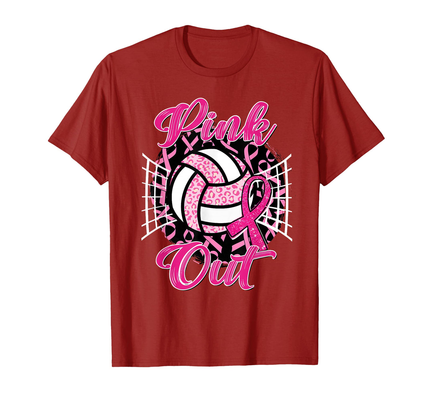 Pink Out Volleyball Breast Cancer Awareness Support Ribbon T-Shirt
