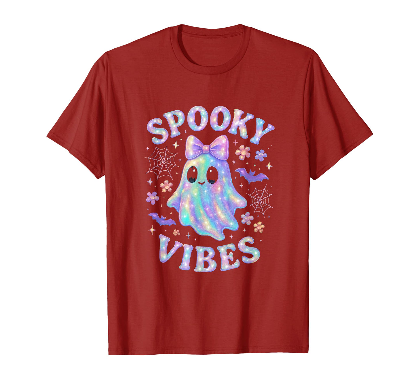 Spooky Vibes Ghost with Bow Cute Halloween Girls T-Shirt