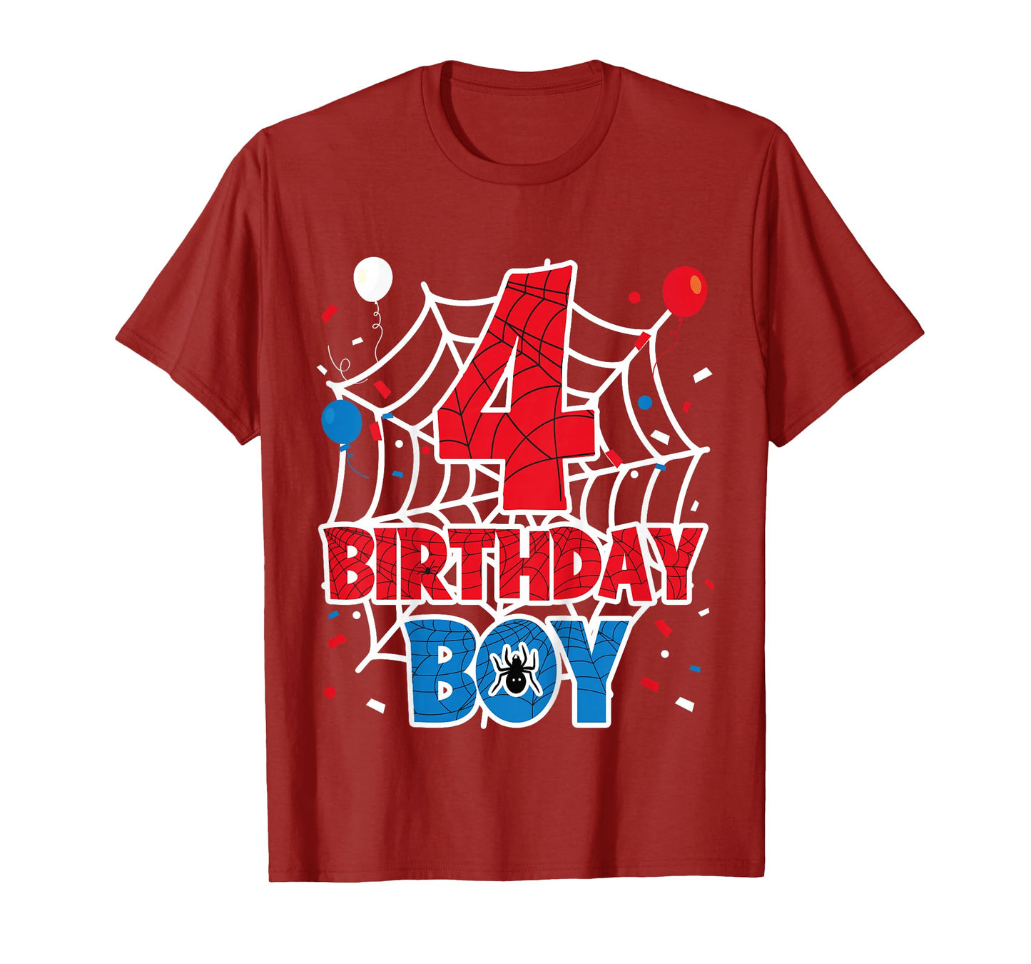 Kids Spider Web 4 Year Old Birthday Boy T-Shirt