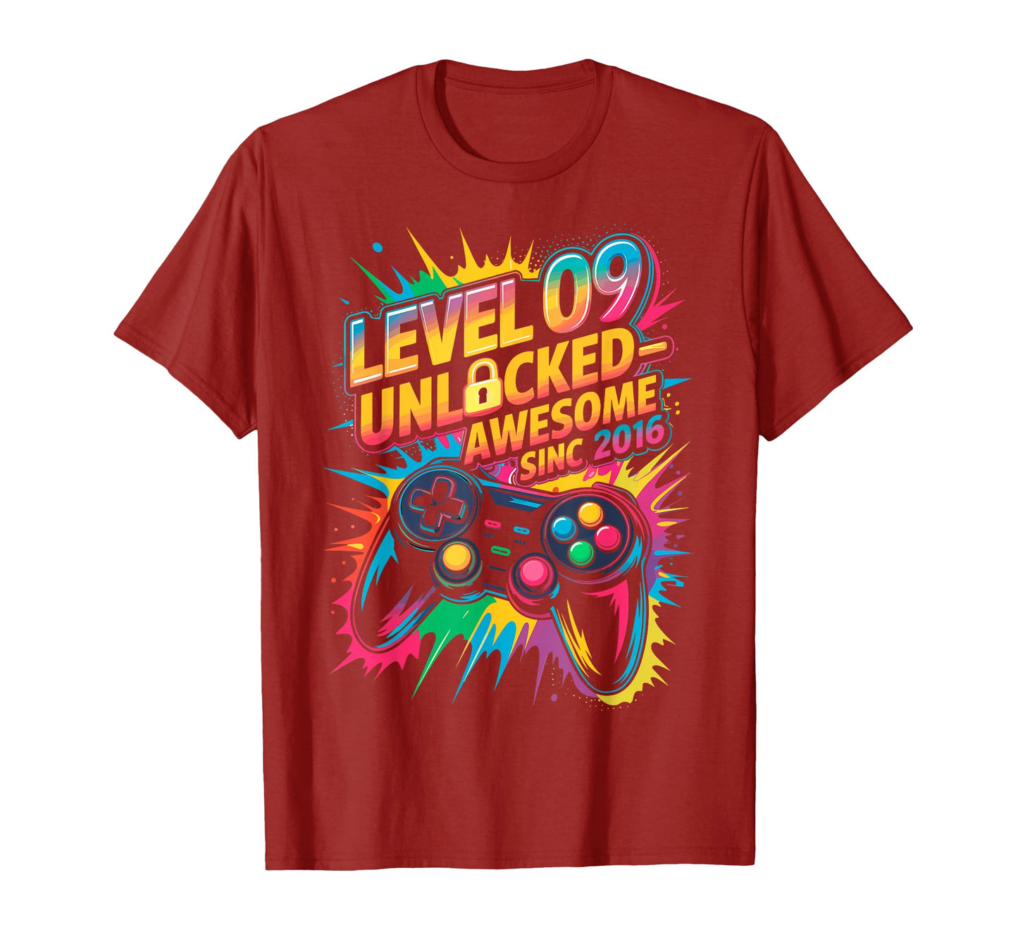 Awesome Since 2016 9th Birthday Level 9 Unlocked Gamer T-Shirt
