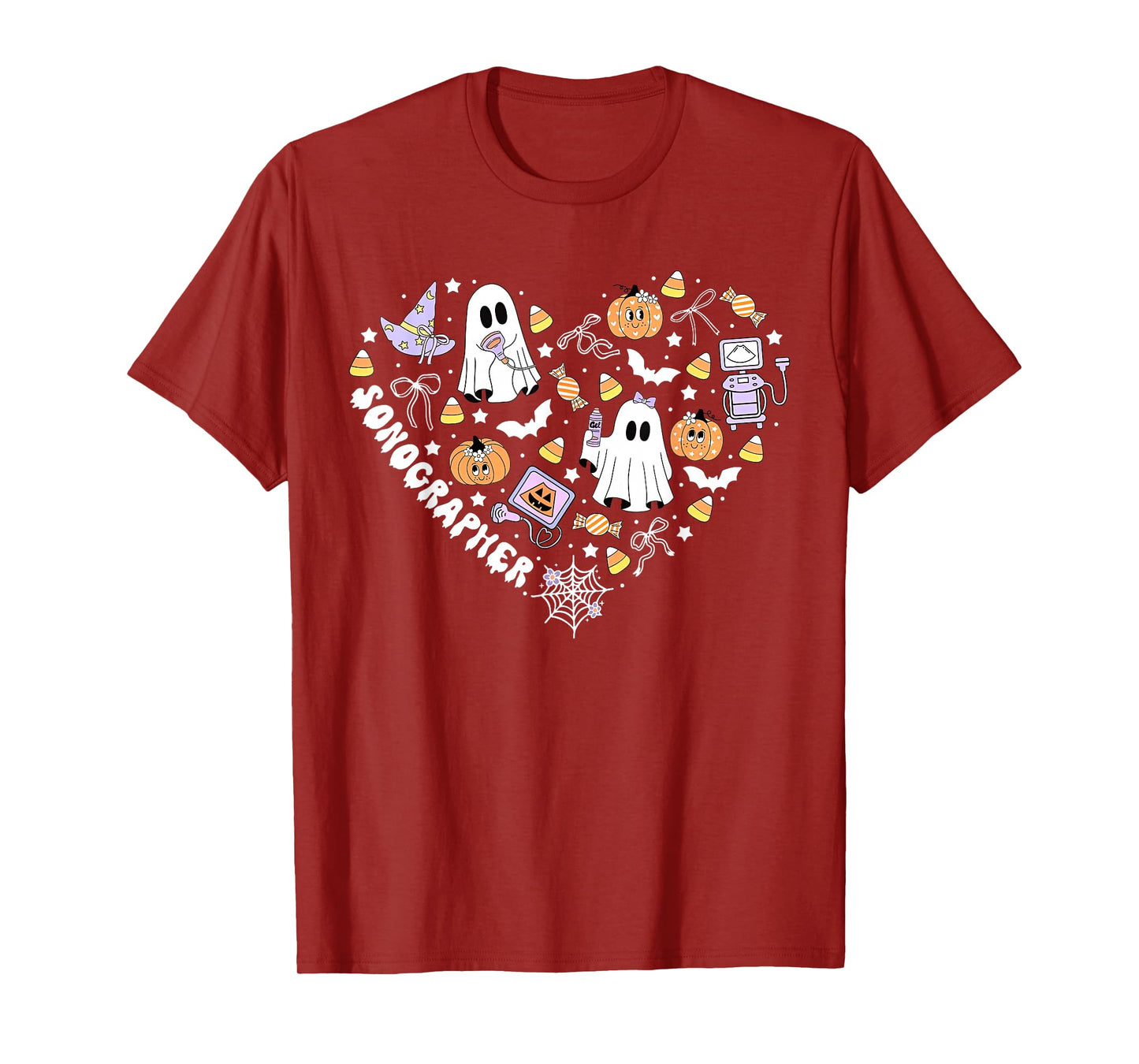 Sonographer Heart Halloween Ultrasound Tech MFM OBGYN Spooky T-Shirt