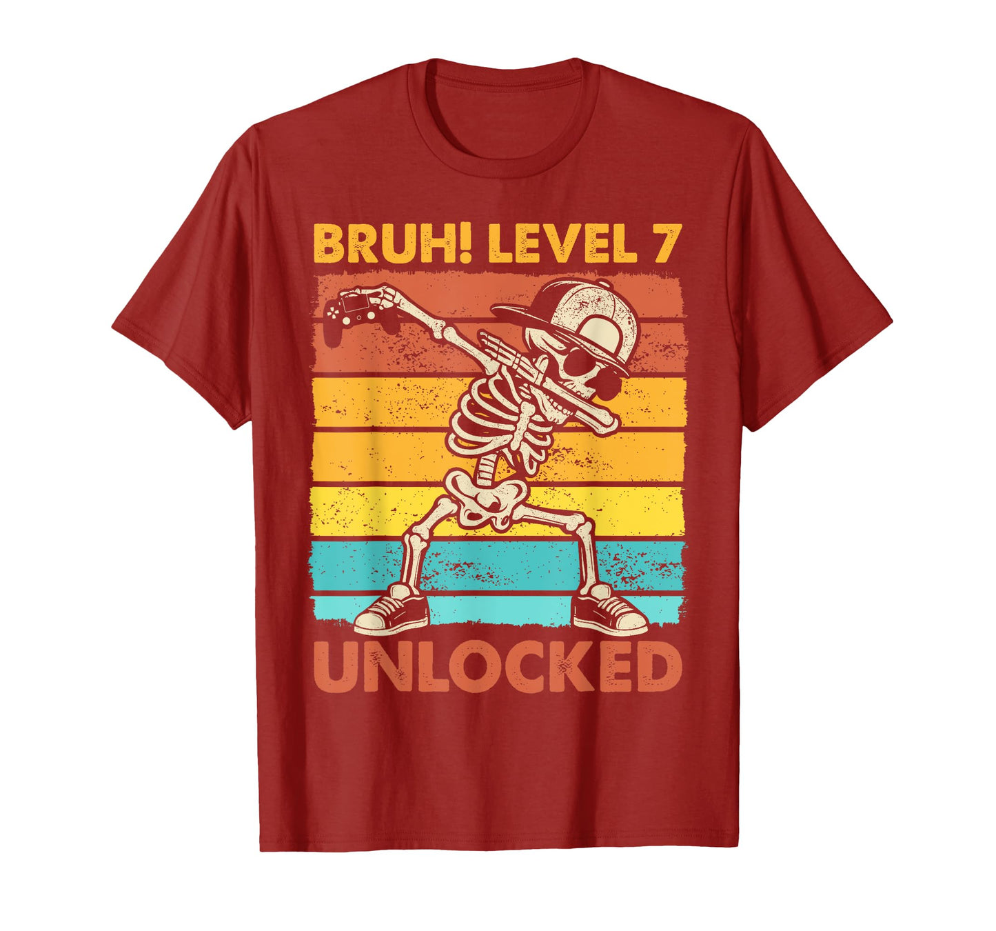 Bruh Level 7 Unlocked Skeleton Gamer 7th Birthday Boy Kids T-Shirt