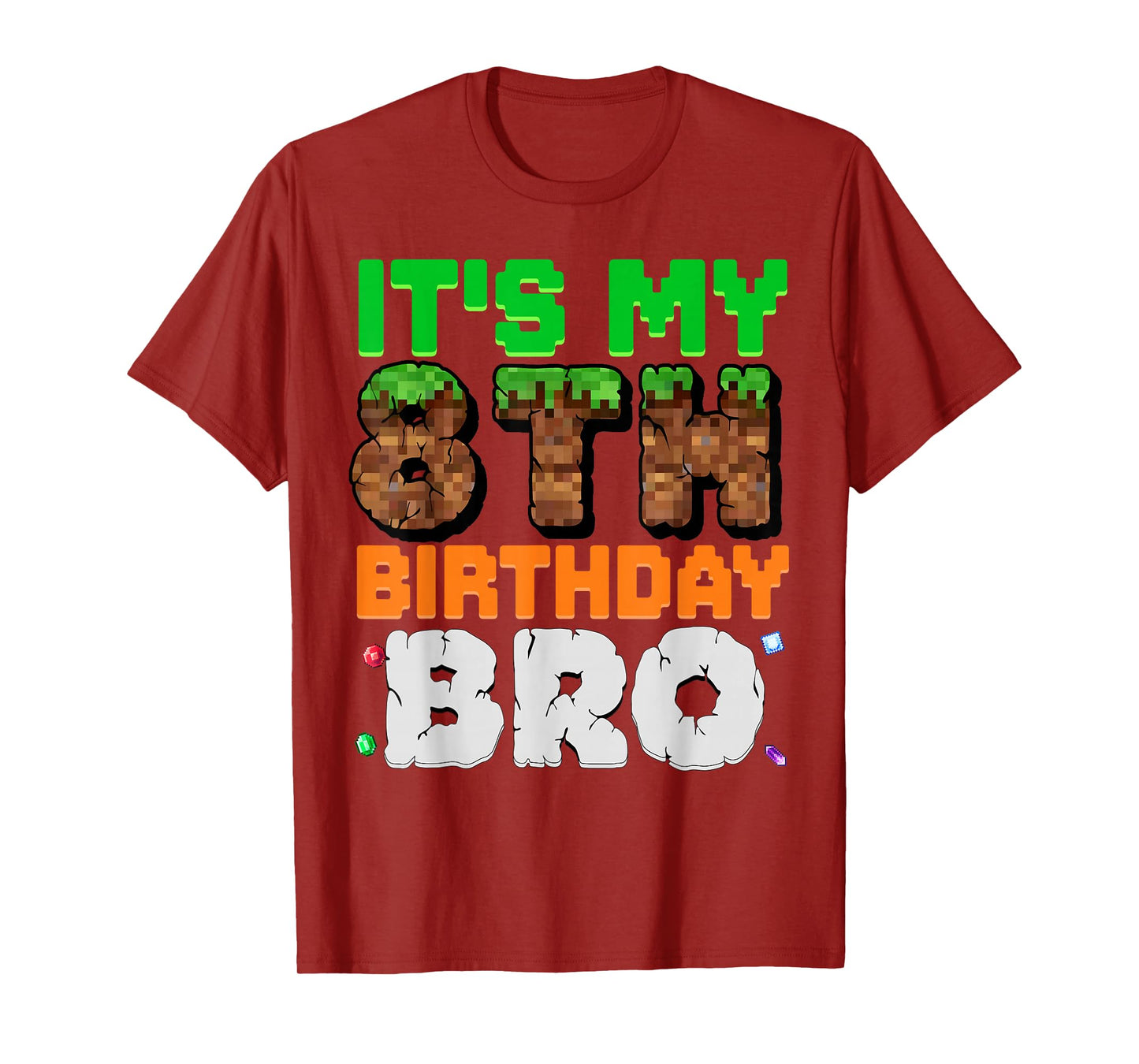 It's My 8th Birthday Bro Pixel Game 8 Year Old Birthday Boy T-Shirt