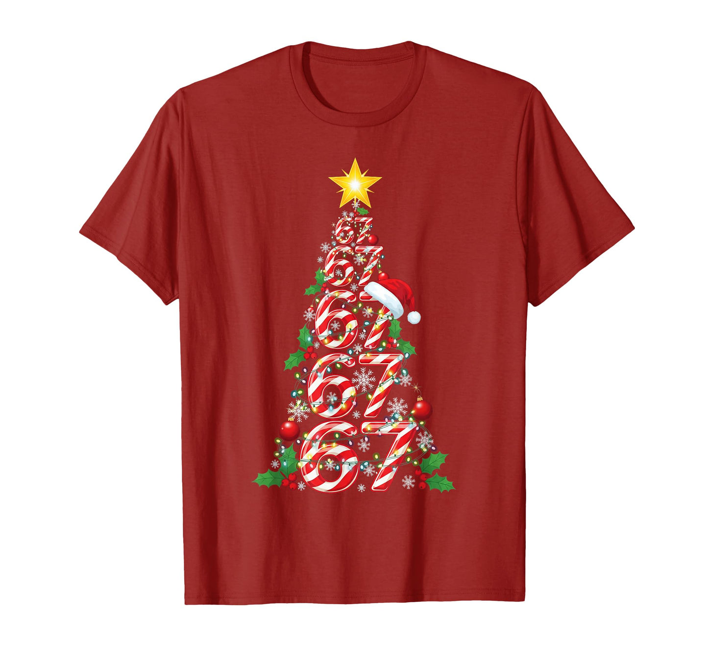 67 Christmas Tree Candy Cane Holiday Six Seven Meme Brainrot T-Shirt