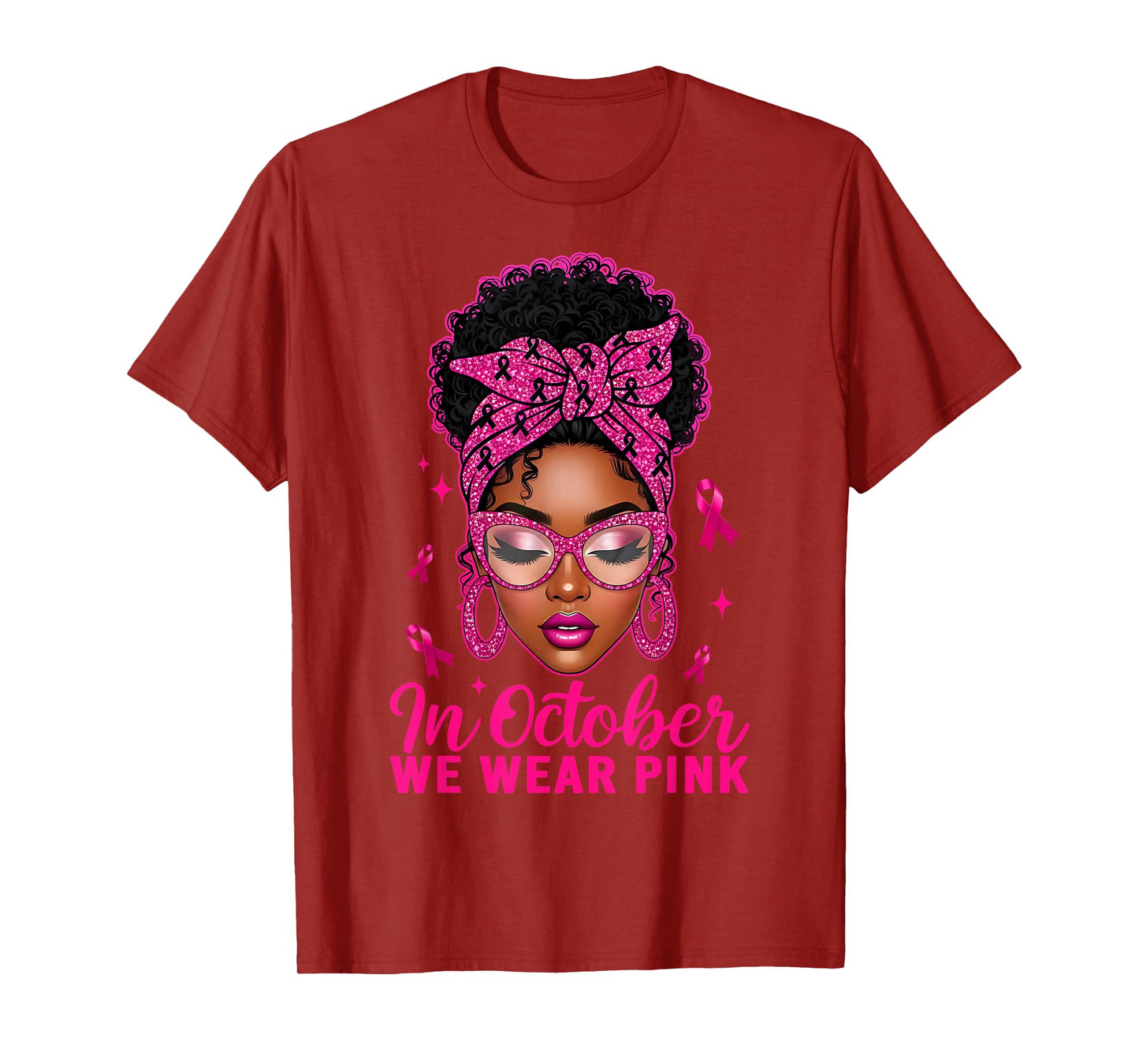 in October We Wear Pink Black Women Breast Cancer Awareness T-Shirt