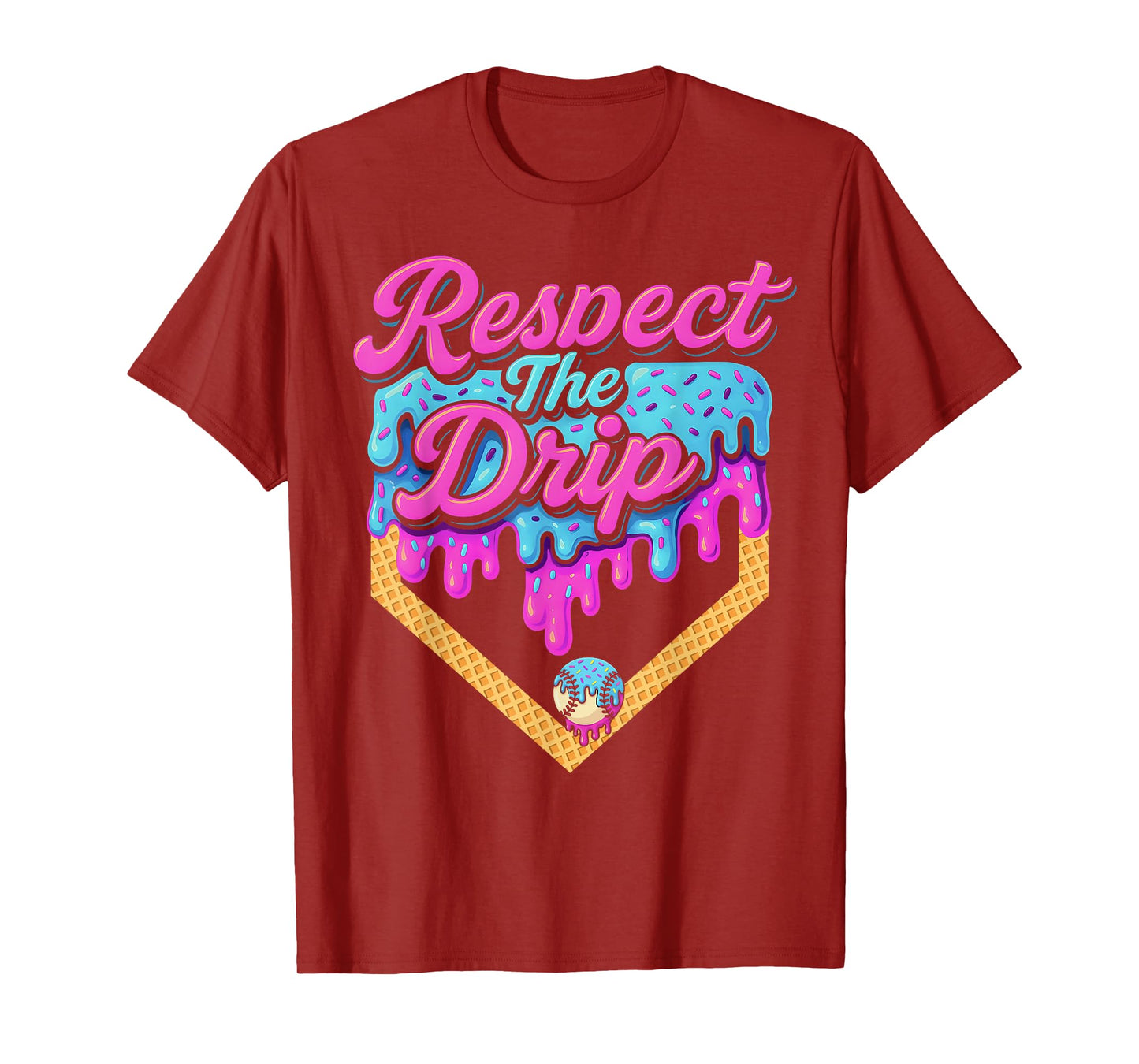 Baseball Drip Boys Home Plate Ice Cream Respect The Drip T-Shirt