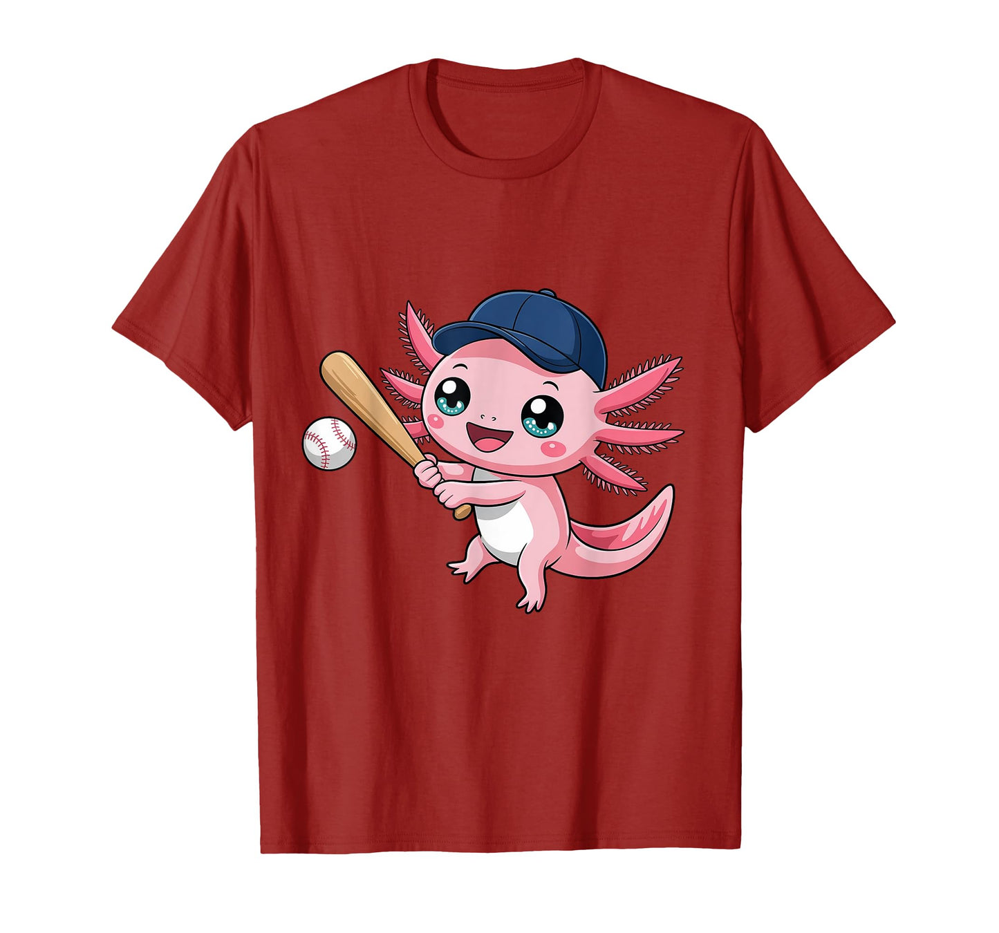 Cute Axolotl Playing Baseball Kid Kawaii Anime Axolotl T-Shirt