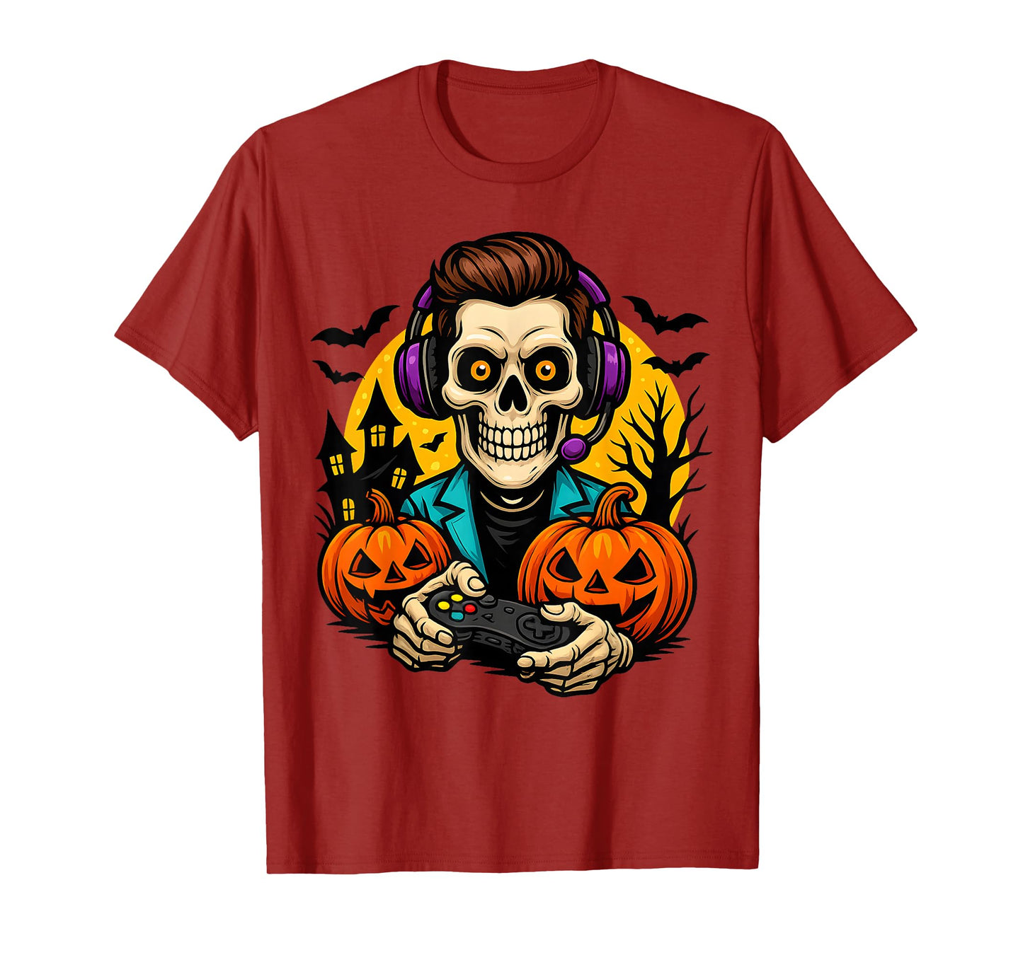 Halloween Skeleton Gamer Video Gaming Boys Men Kids T-Shirt