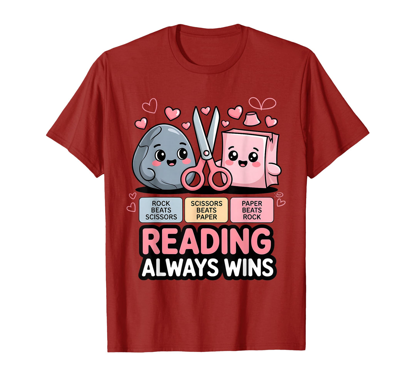Rock Paper Scissors Teacher Literacy Reading Always Wins T-Shirt