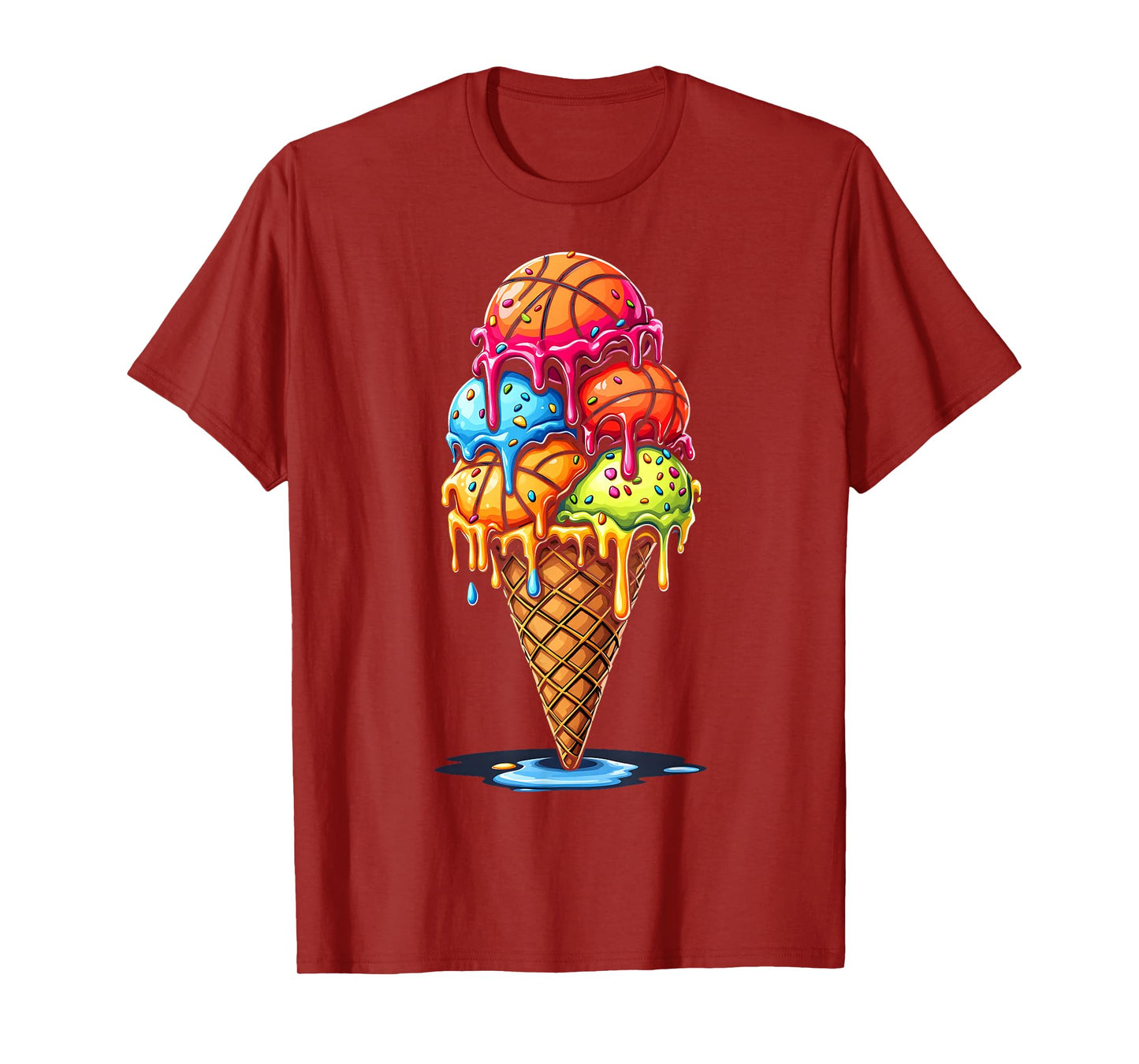 Basketball Drip Boys Girls Ice Cream Drip Sprinkles Summer T-Shirt