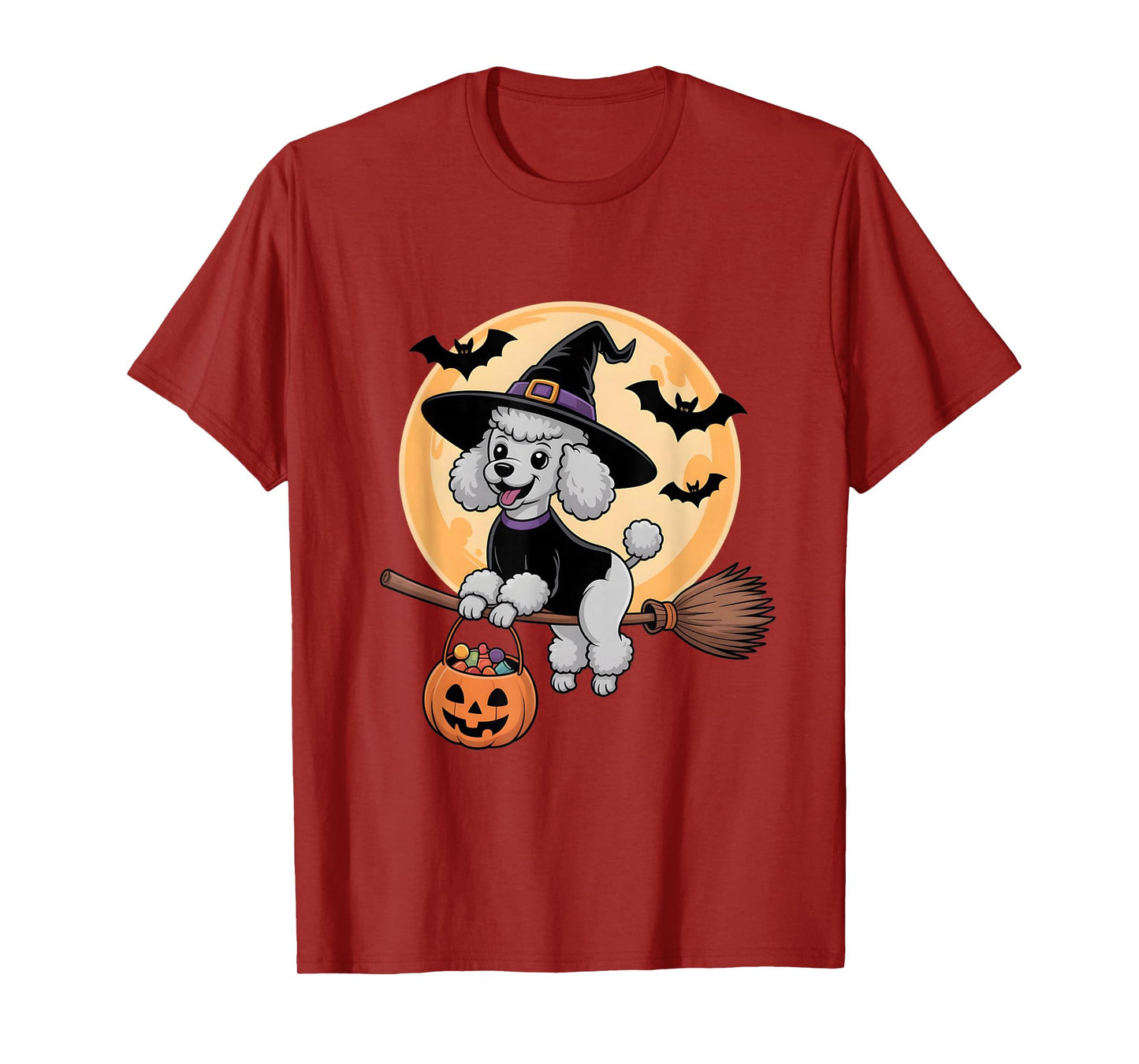 Poodle Witch Hat Pumpkin Halloween Costume Men Women Kids T-Shirt
