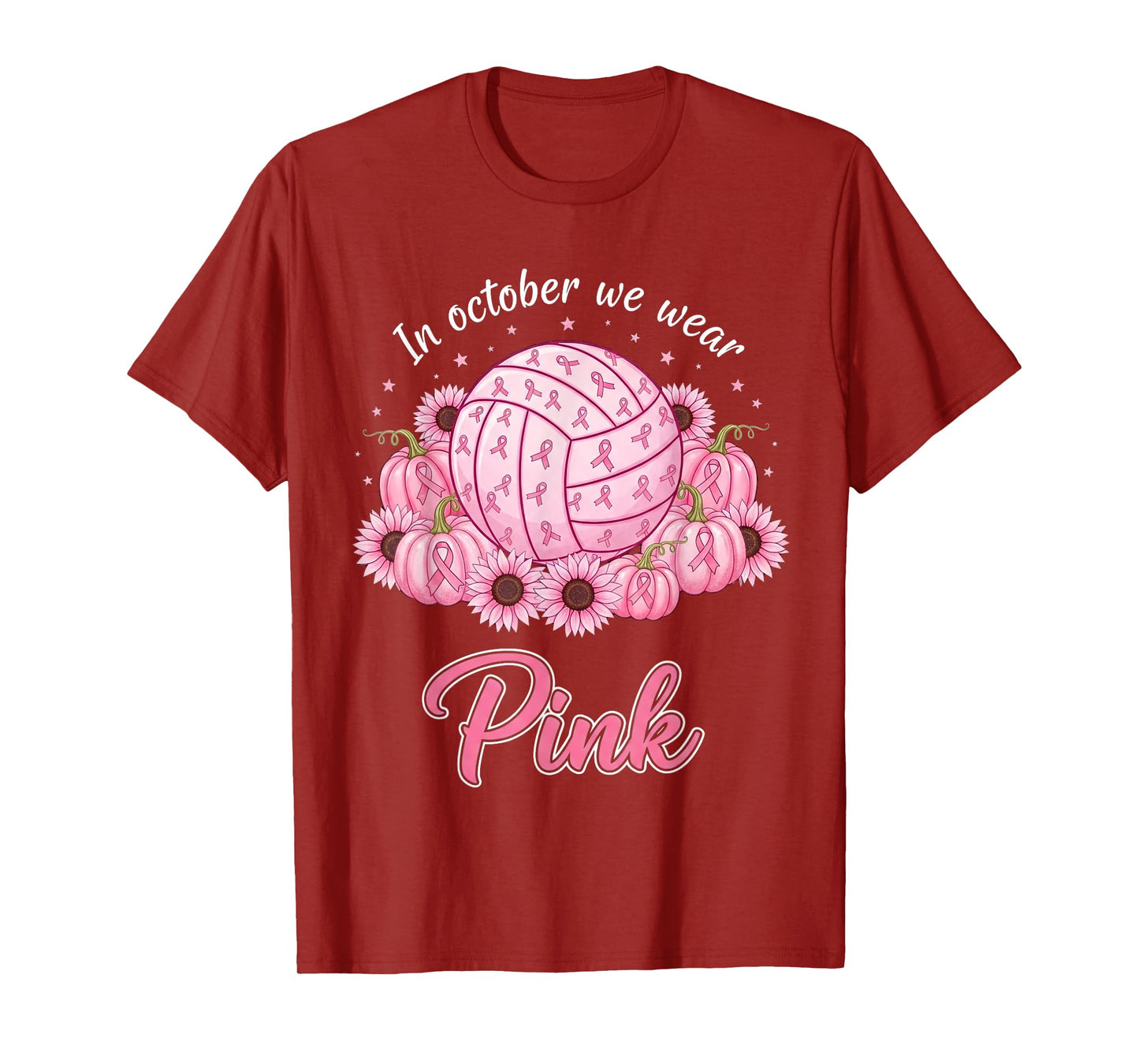 in October We Wear Pink Volleyball Breast Cancer Awareness T-Shirt