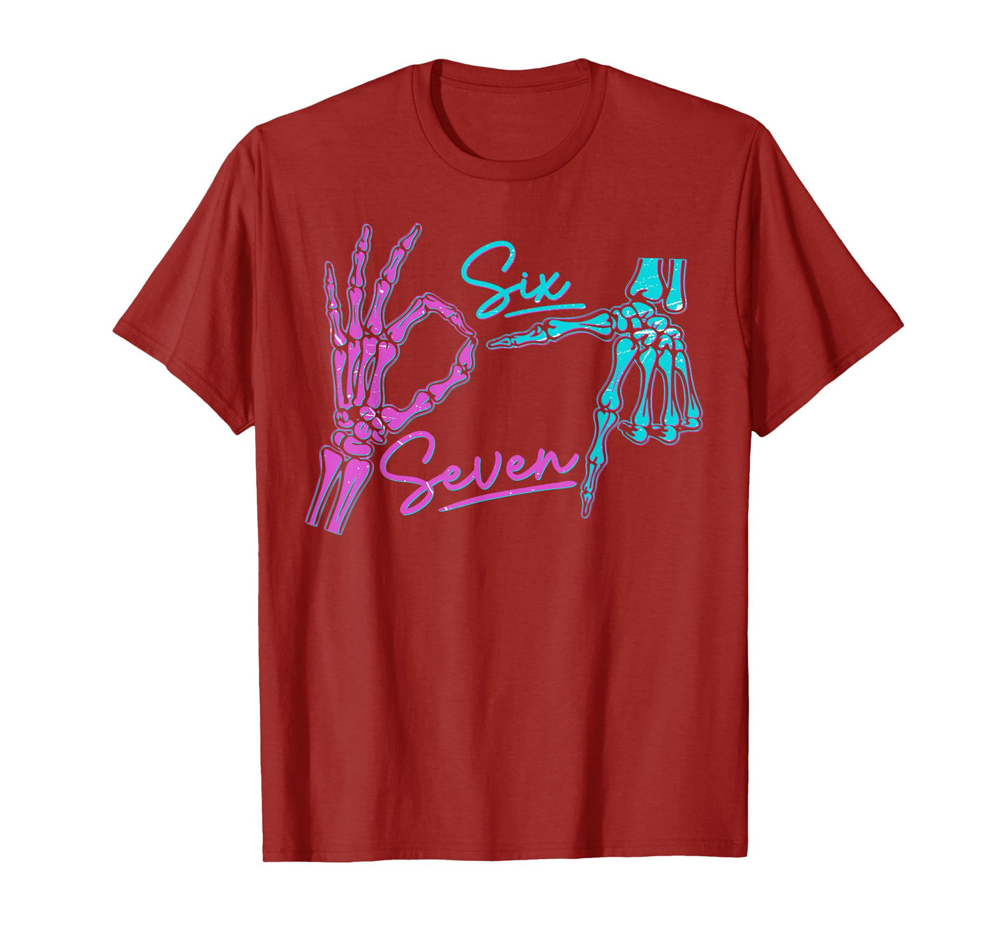 Six Seven 6 7 Meme Funny Skeleton Hands Halloween T-Shirt