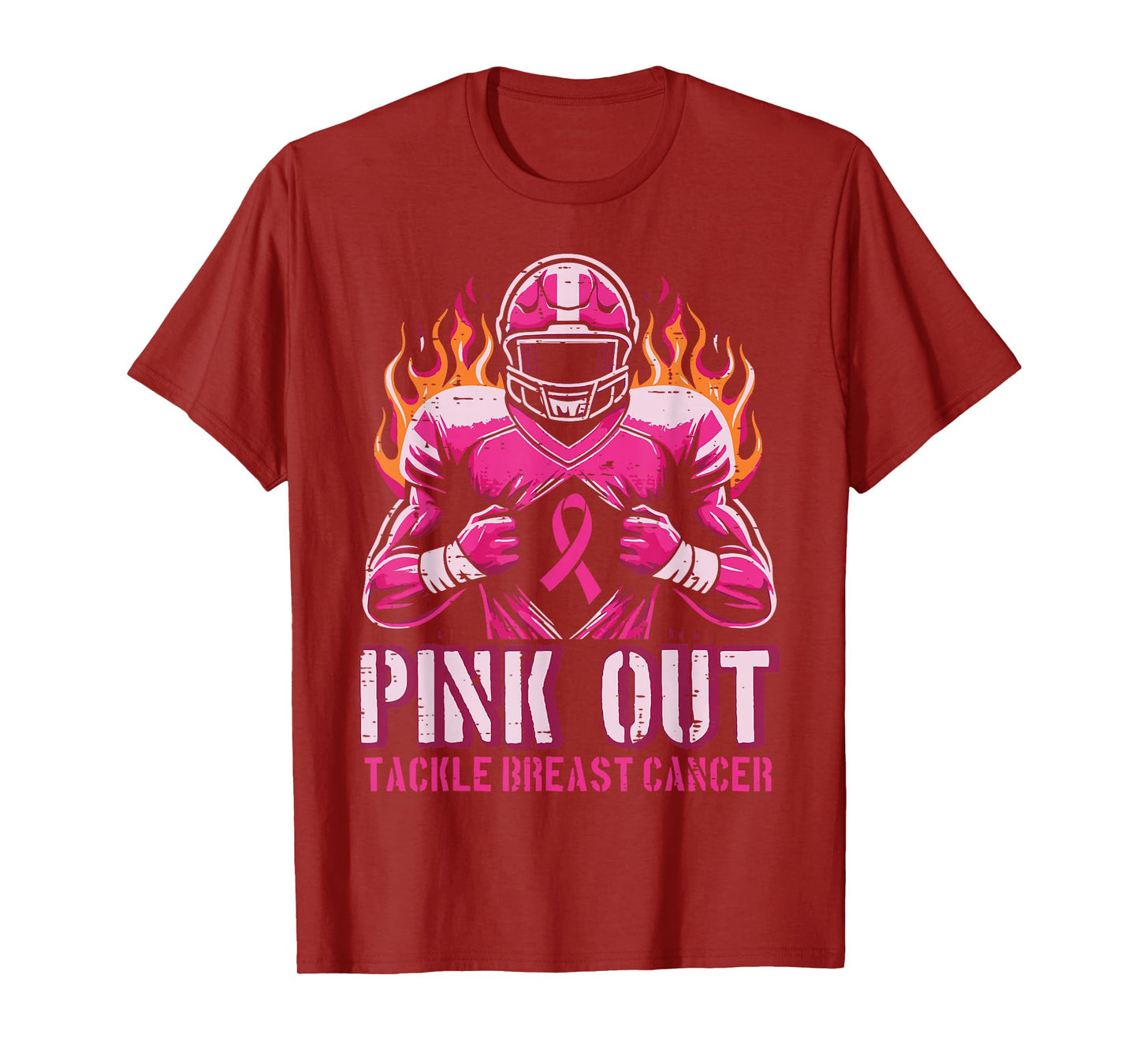 Pink Out Tackle Breast Cancer Football Aware Men Boys Kids T-Shirt