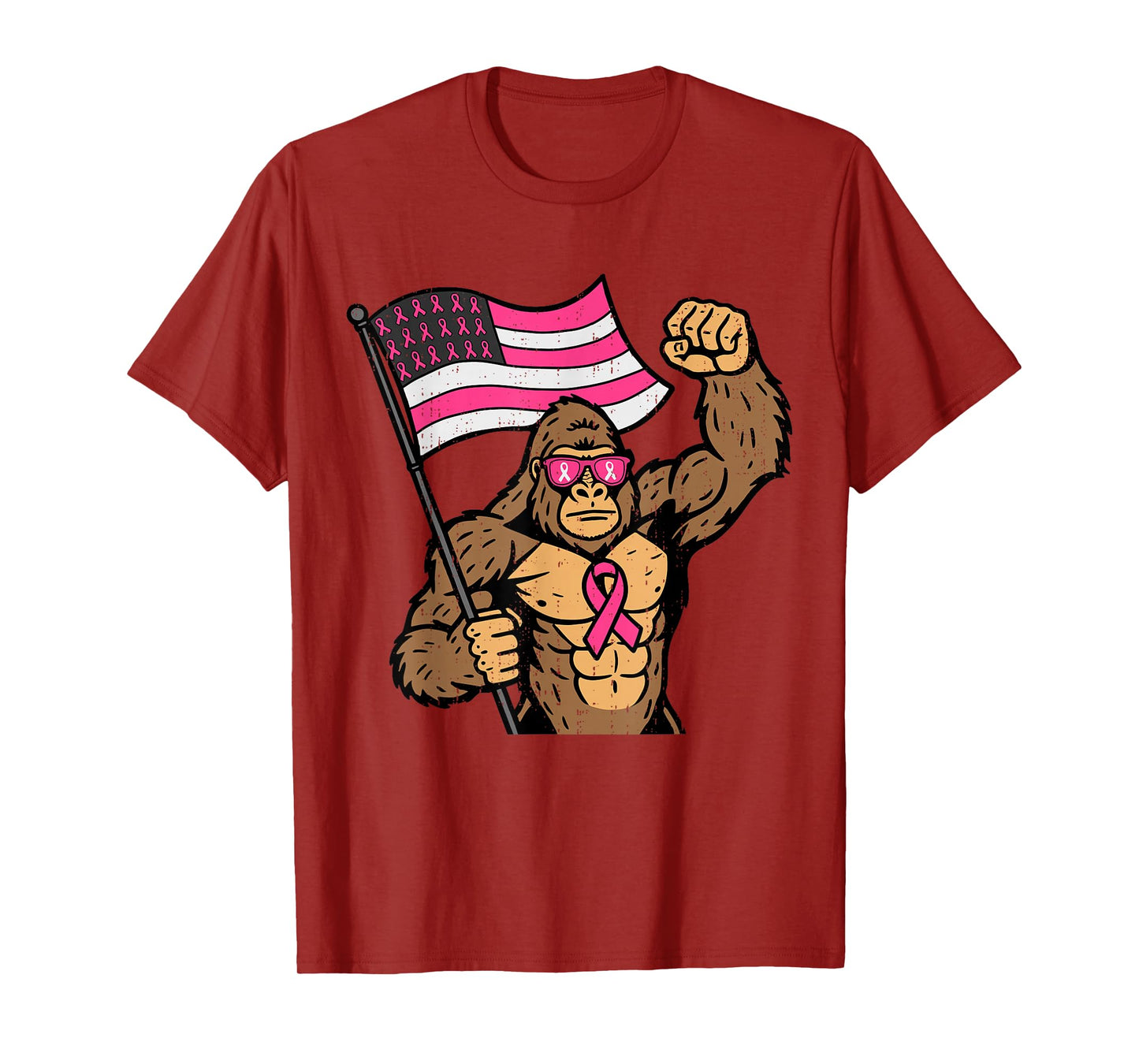 Bigfoot Sasquatch Breast Cancer Pink Ribbon Support Men Boys T-Shirt
