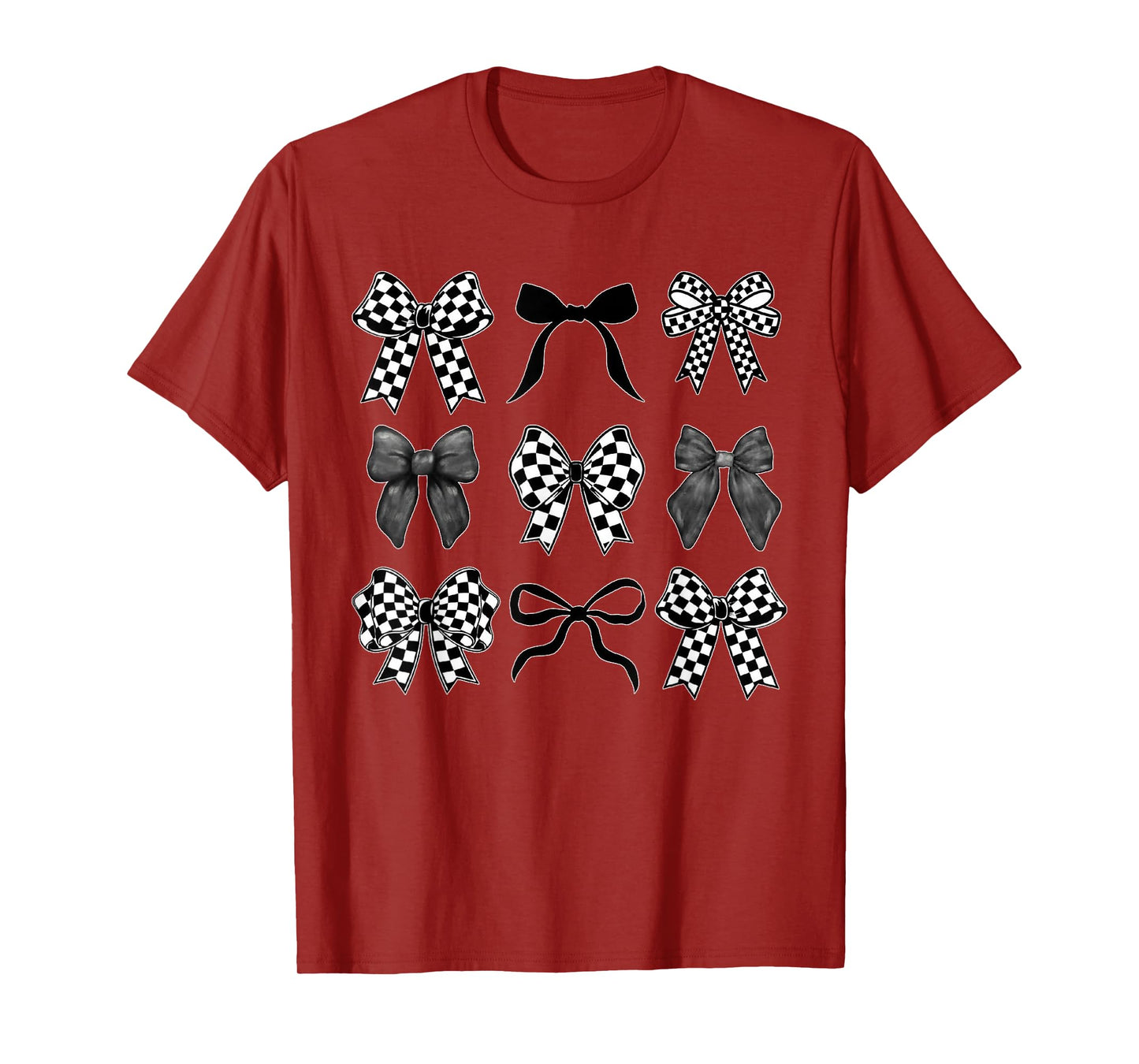 Coquette Bow Checkered Flag Race Car Racing Women Cute T-Shirt