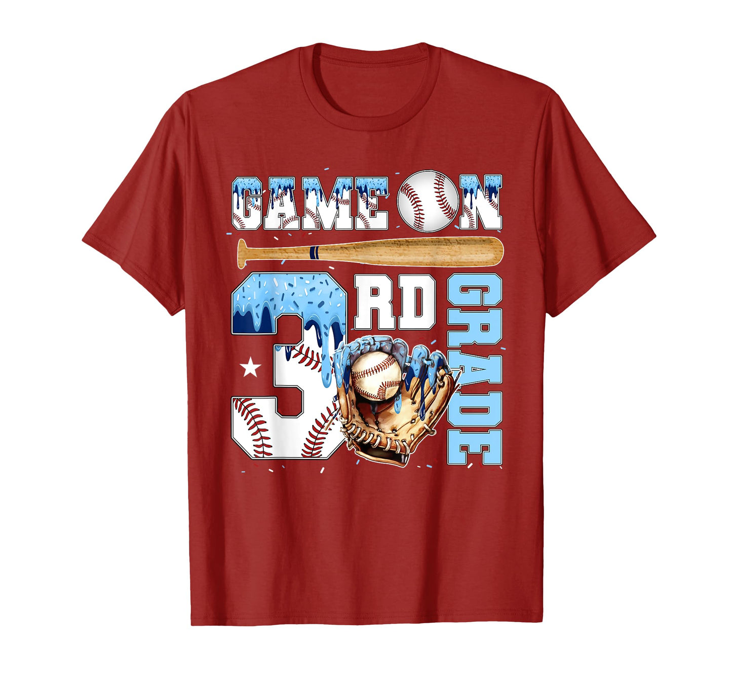 3rd Grade Back to School Baseball Drip Ice Cream Game On T-Shirt