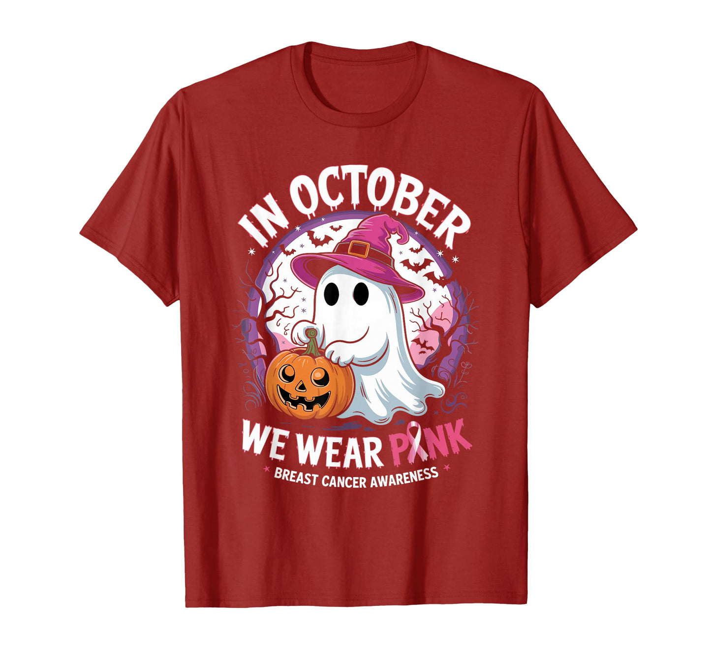 in October We Wear Pink Shirt Ghost Breast Cancer Awareness T-Shirt