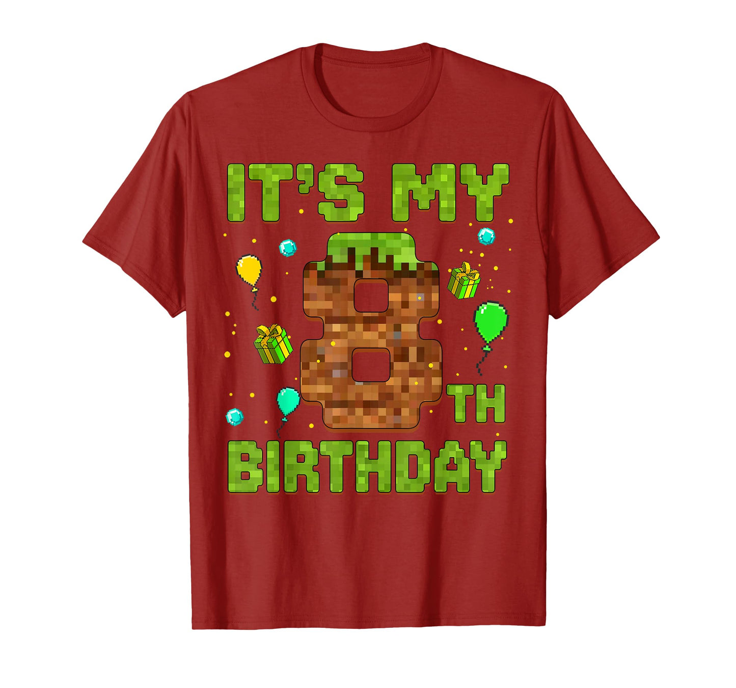 It's My 8th Birthday Pixel Game Birthday Boy 8 Year Old Kids T-Shirt