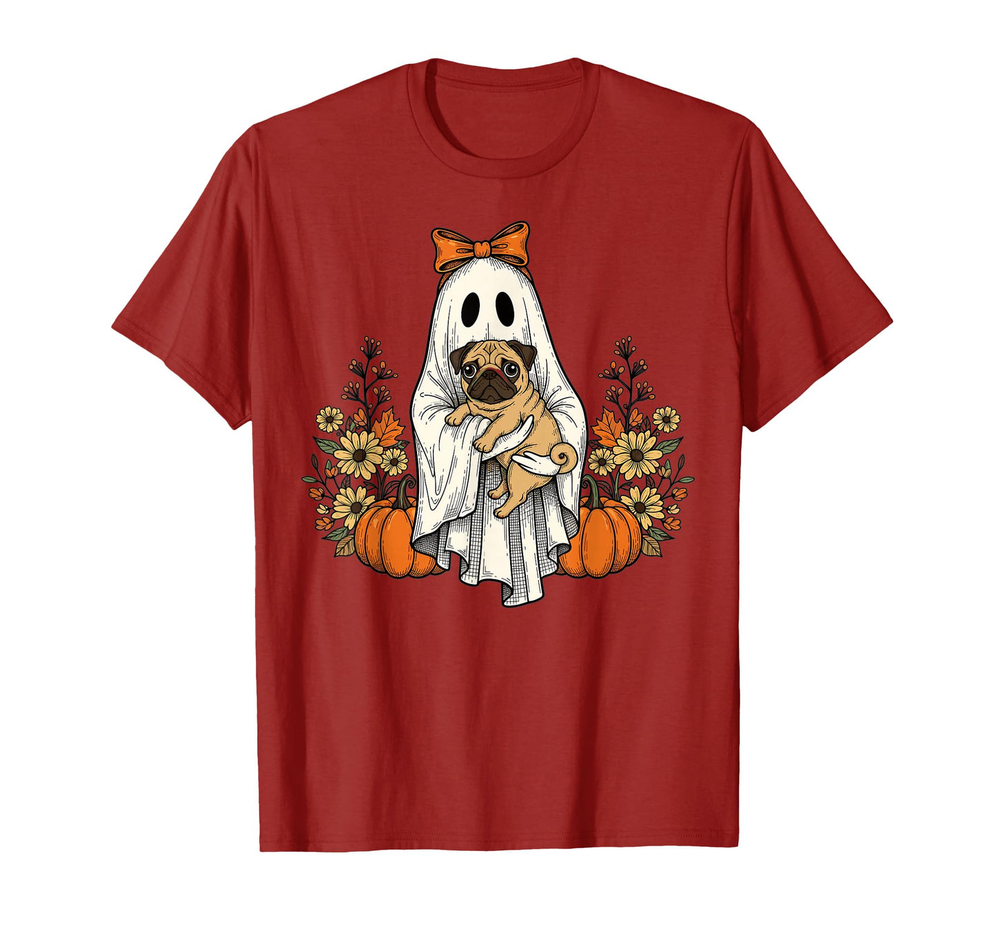 Halloween Ghost Pug Pumpkin Autumn Vintage Design T-Shirt