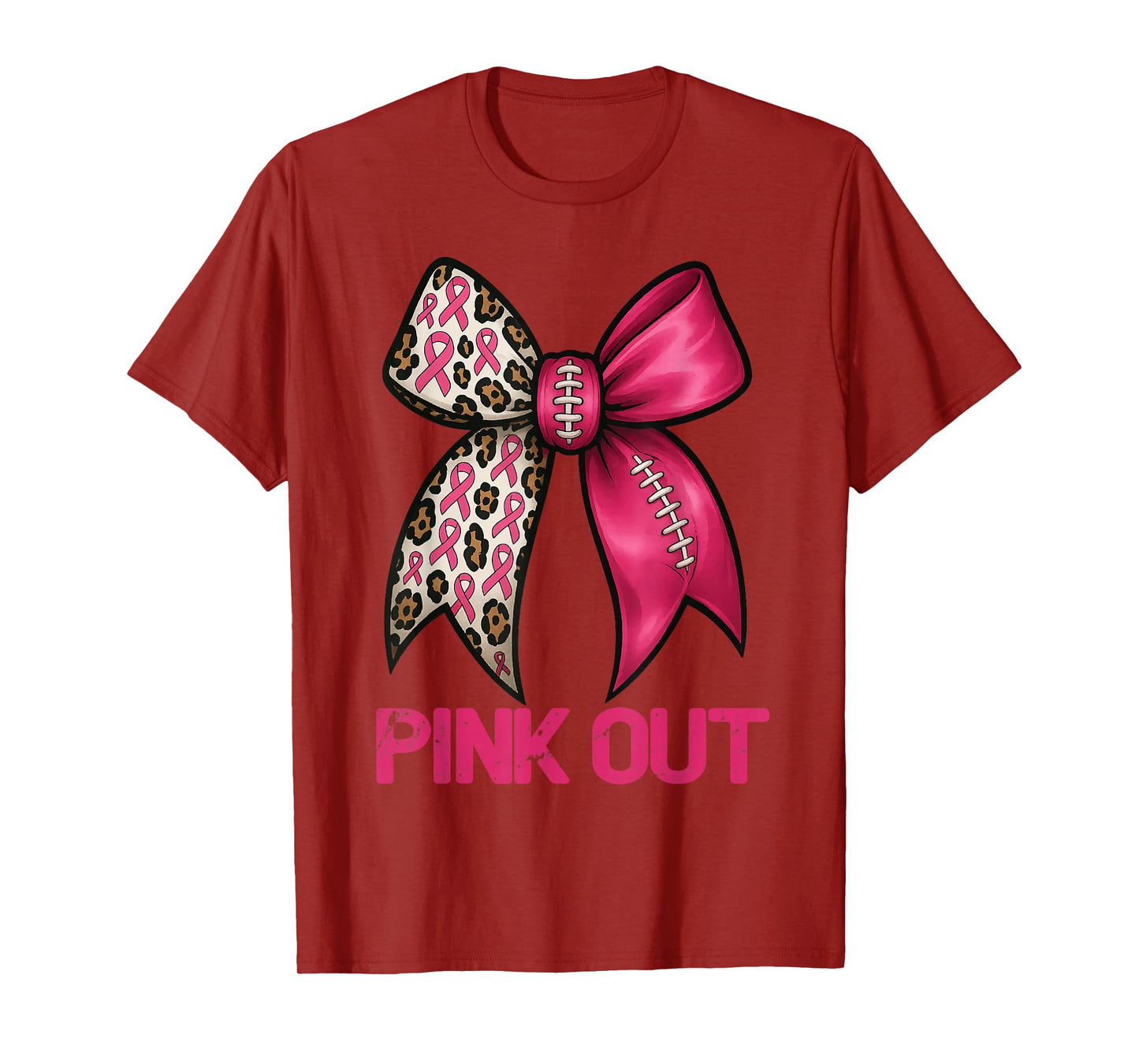 Pink Out Leopard Bow Football Breast Cancer Awareness T-Shirt