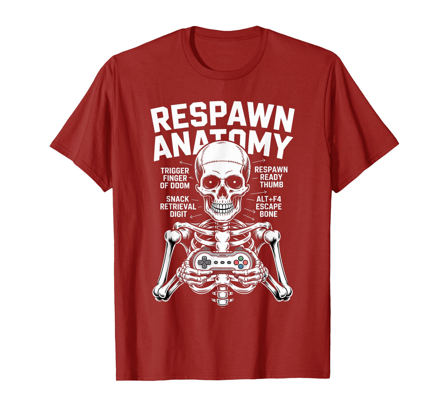 Funny Respawn Anatomy Of A Gamer Skeleton Hand Men Boys Kids T-Shirt