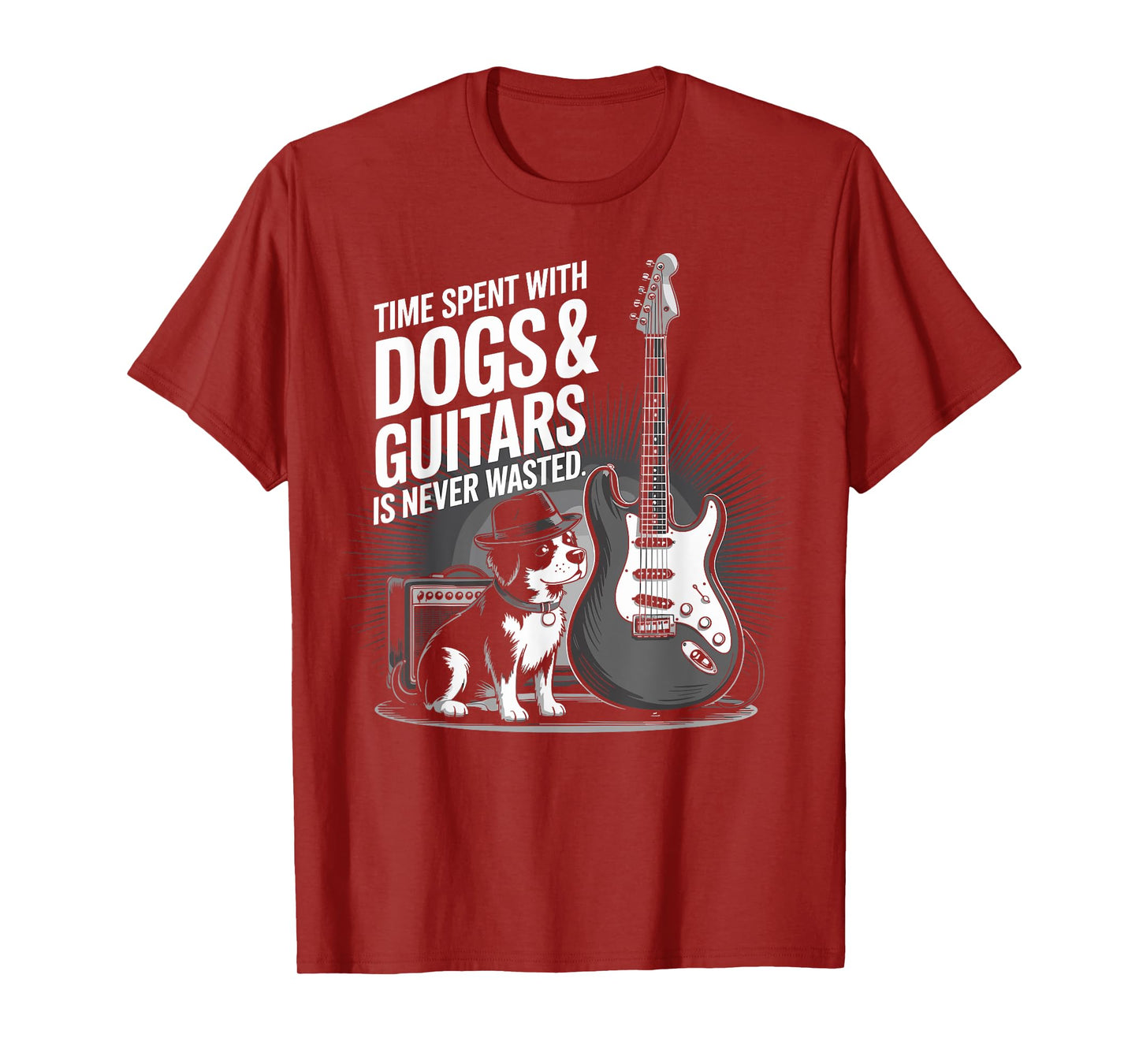 Time Spent with Dog and Guitars is Never Waste Guitarist T-Shirt