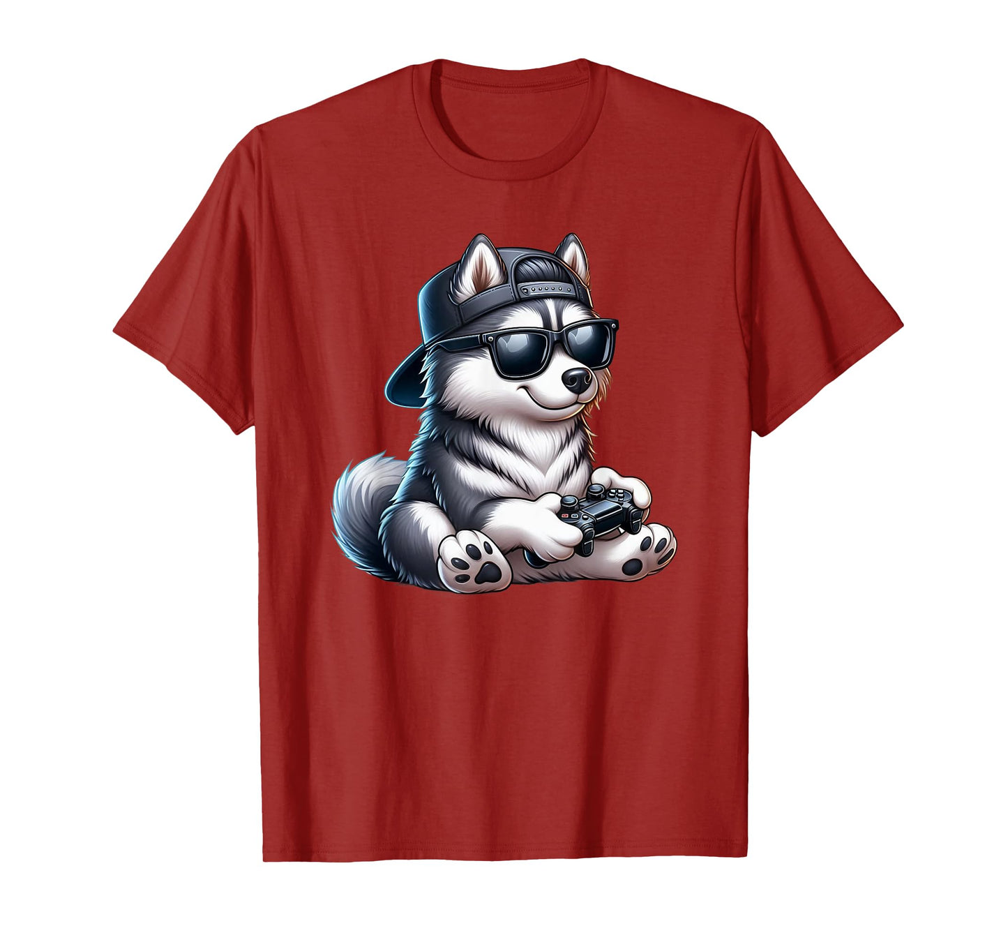 Funny Husky Dog Playing Video Games Dog Playing Video Games T-Shirt for Men Women Kids