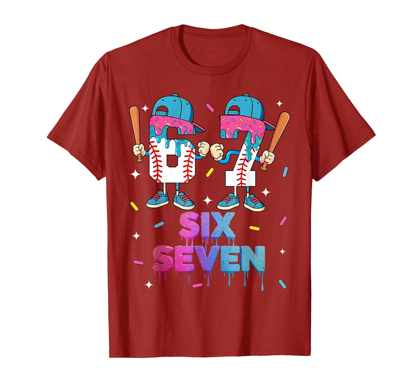 Six Seven Baseball Ice Cream Drip 6 7 Meme Gen Alpha Slang T-Shirt